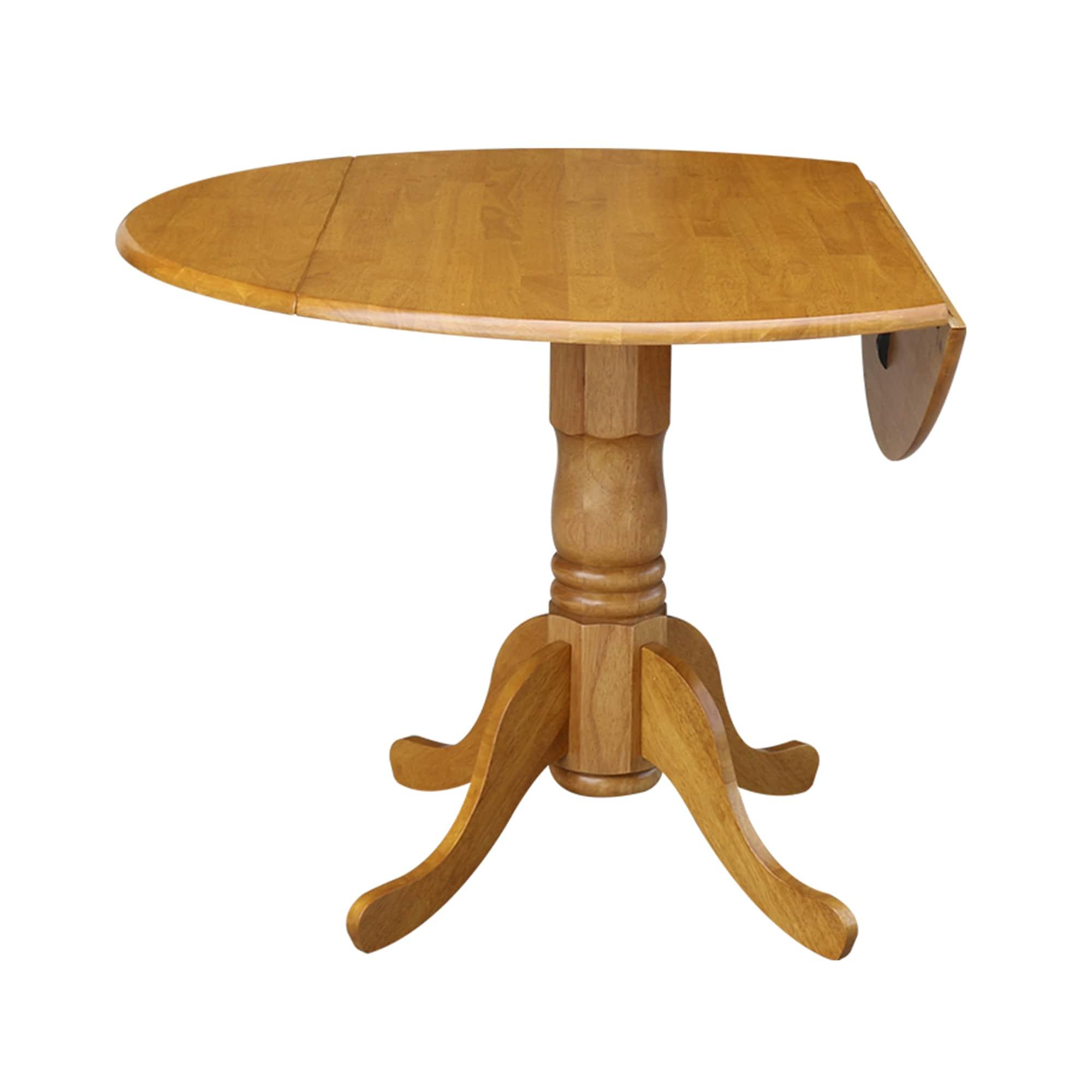 42" Mason Round Dual Drop Leaf Extendable Dining Table Oak - International Concepts: Pedestal Base, Seats 4, Wood Frame