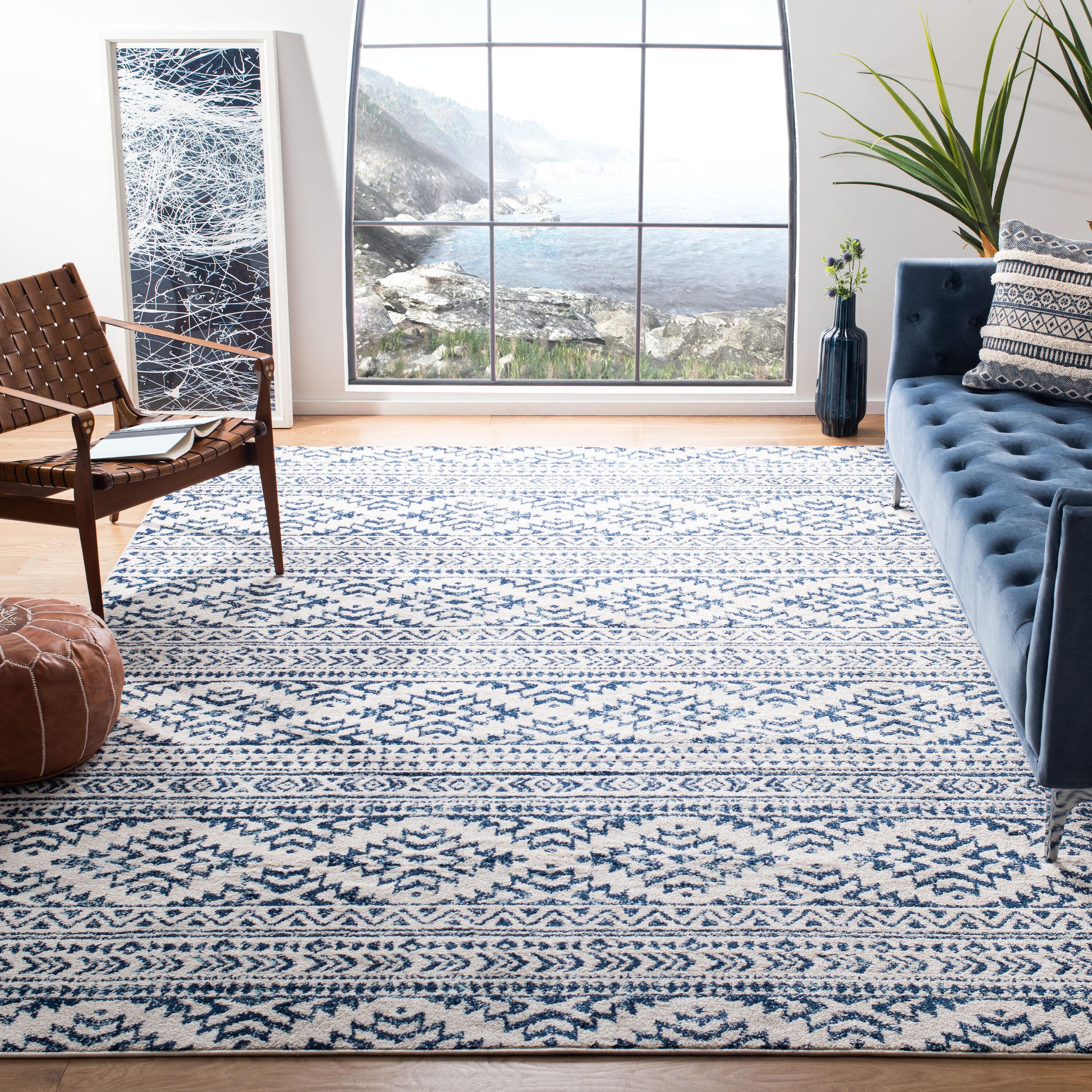 Tulum TUL272 Power Loomed Area Rug - Ivory/Navy - 9'x9' - Safavieh.