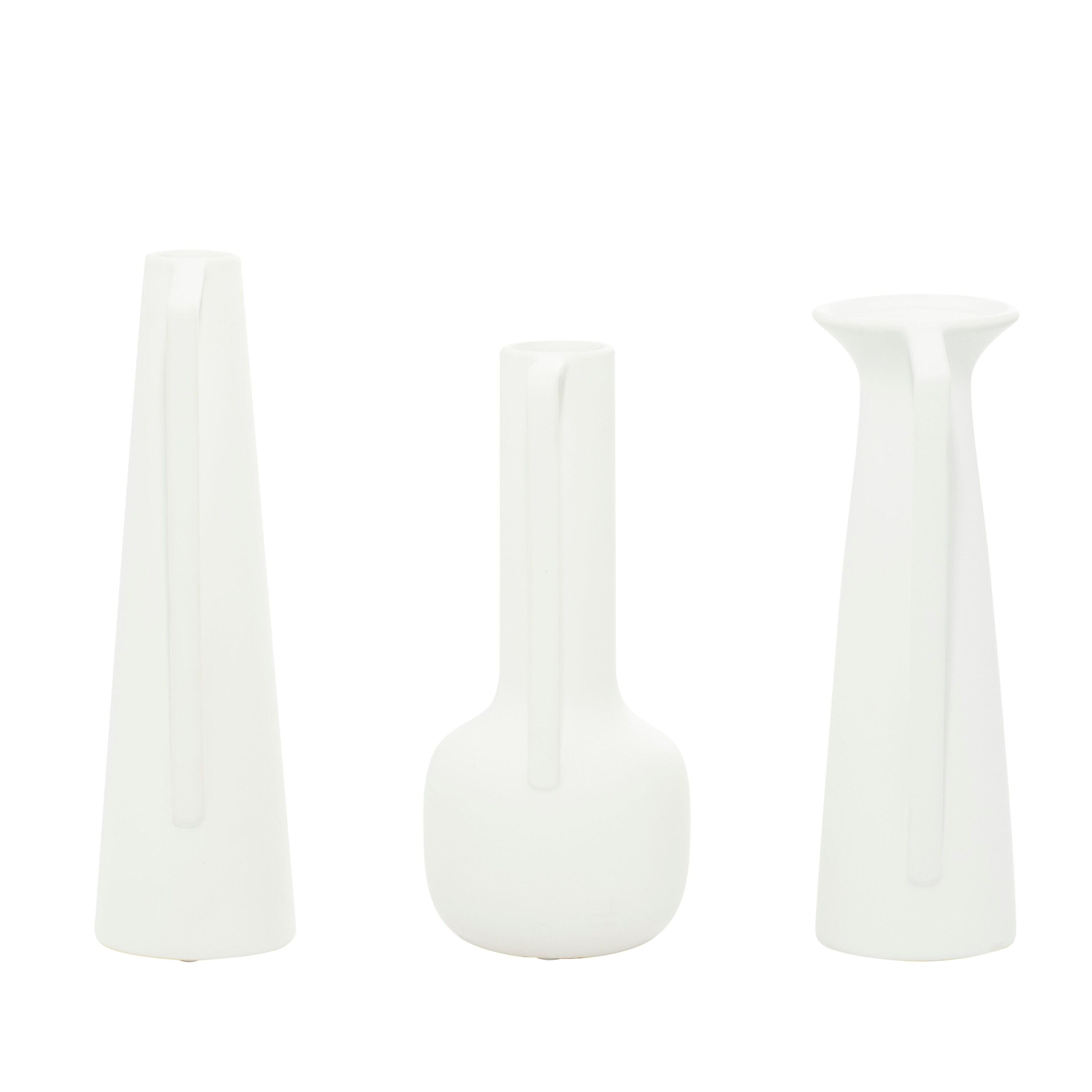 CosmoLiving by Cosmopolitan 13", 12", 11"H White Ceramic Vase with Handles, Set of 3