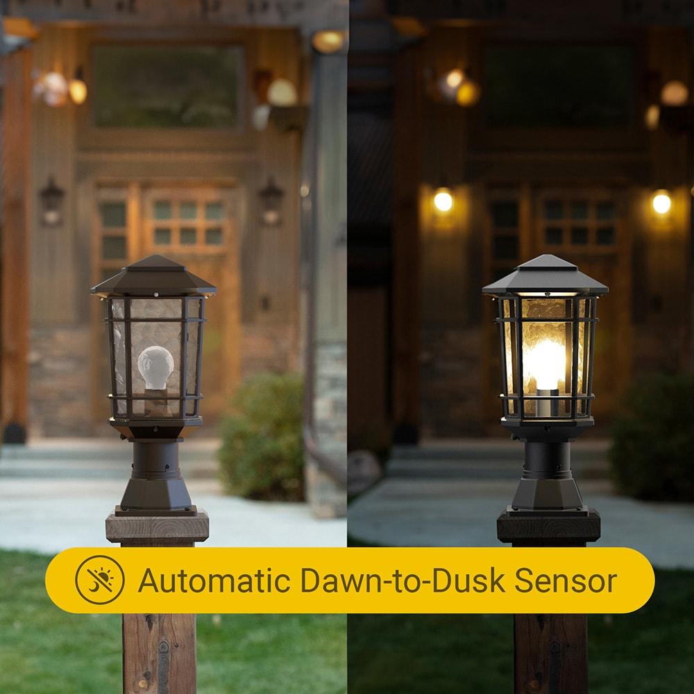 KODA Williams 18.6-in Black Craftsman Outdoor Pier mount with Dusk-to Dawn Sensor Photocell Sensor