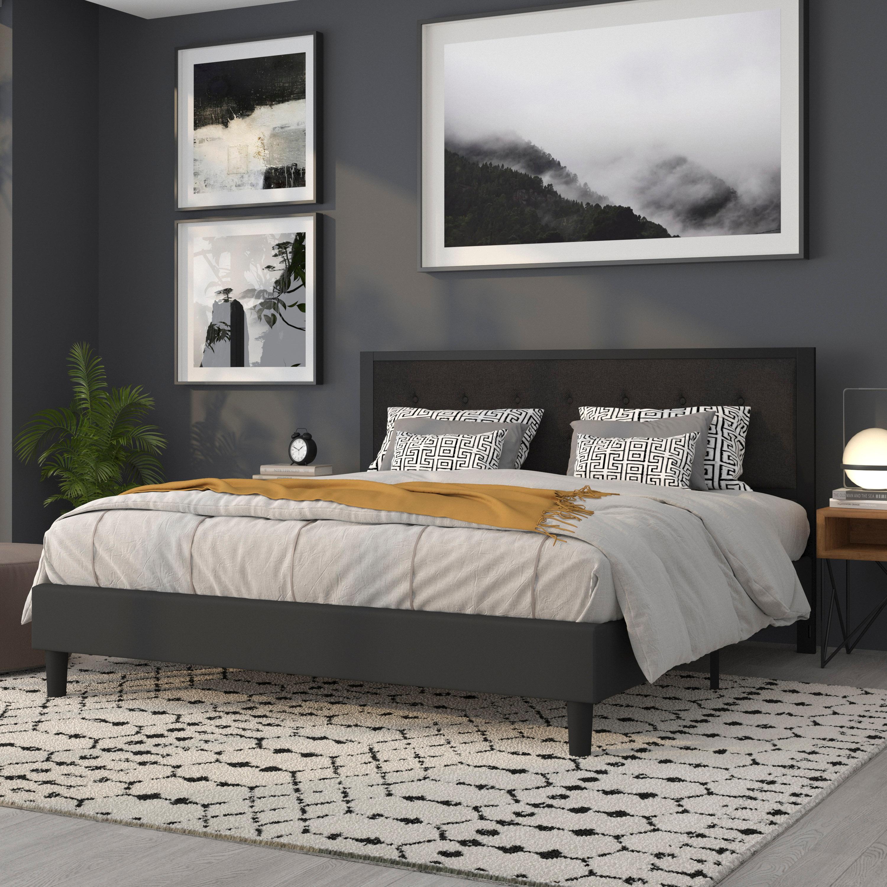 Flash Furniture Bristol Metal Tufted Upholstered King Size Headboard in Black Fabric