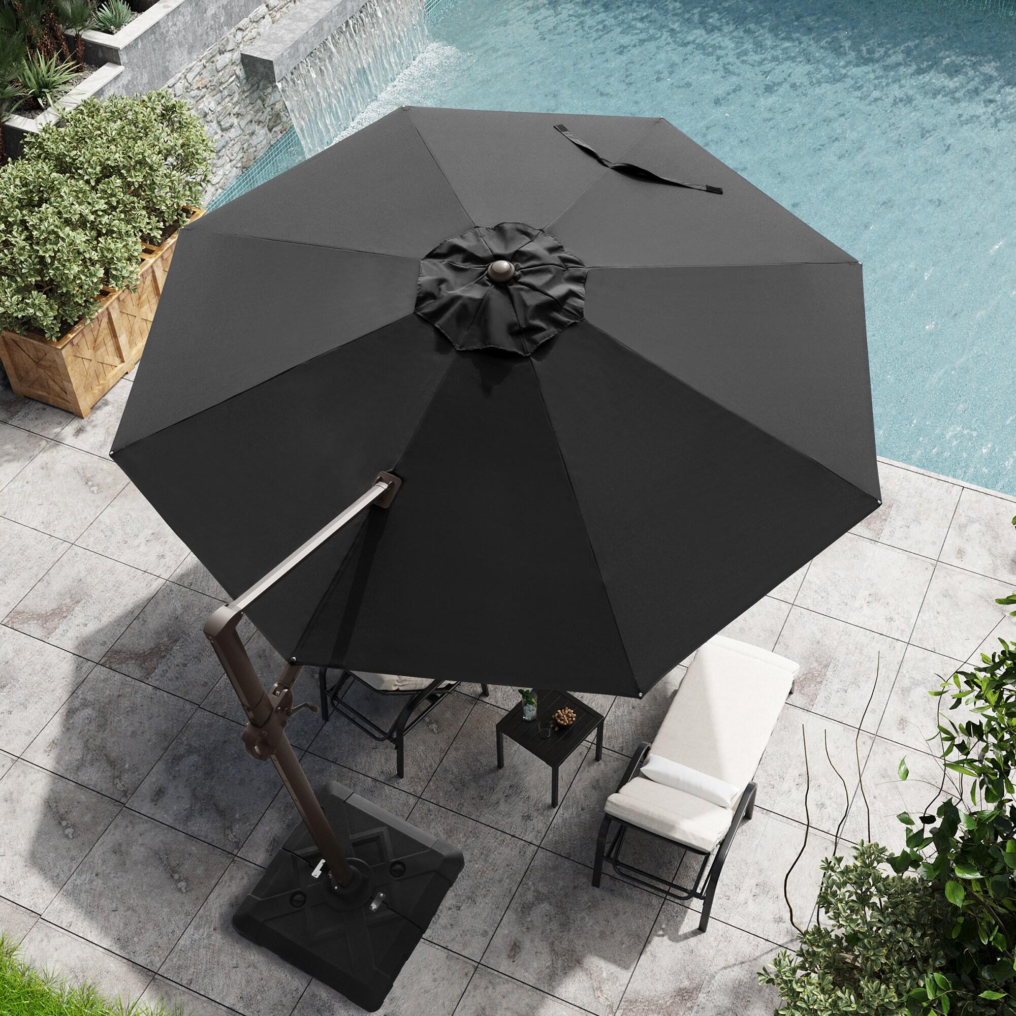 Crestlive Products Outdoor 11 Ft Steel Round Patio Cantilever Offset Umbrella with Cross Base Black