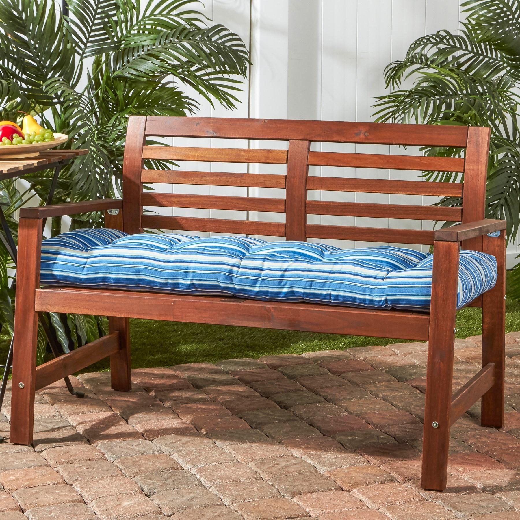 Greendale Home Fashions Sapphire Stripe 51 x 18 in. Outdoor Reversible Tufted Bench Cushion