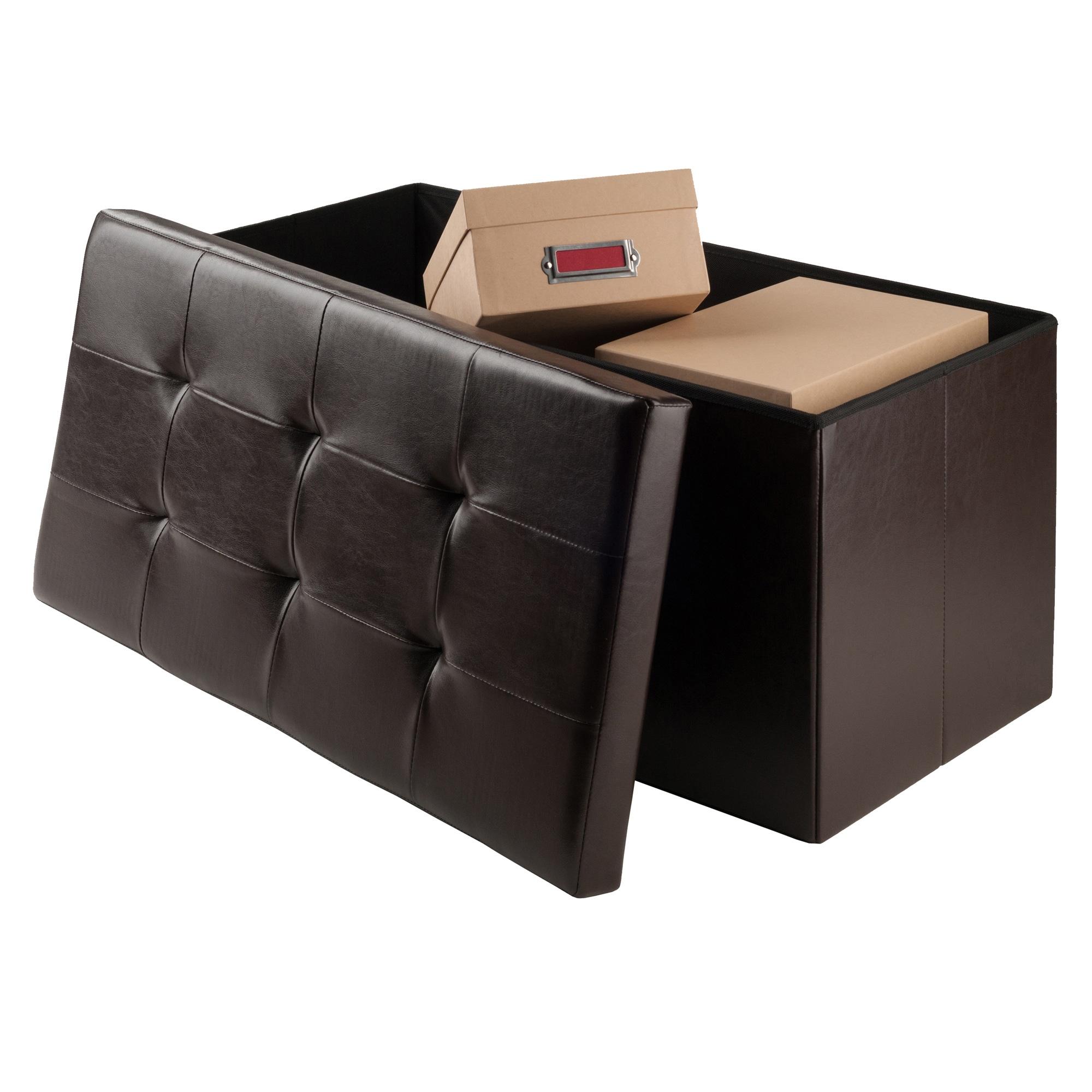 Winsome Ashford Ottoman with Accent Stools - Faux Leather - Espresso : Upholstered Entryway Bench, Footrest, No Assembly Required