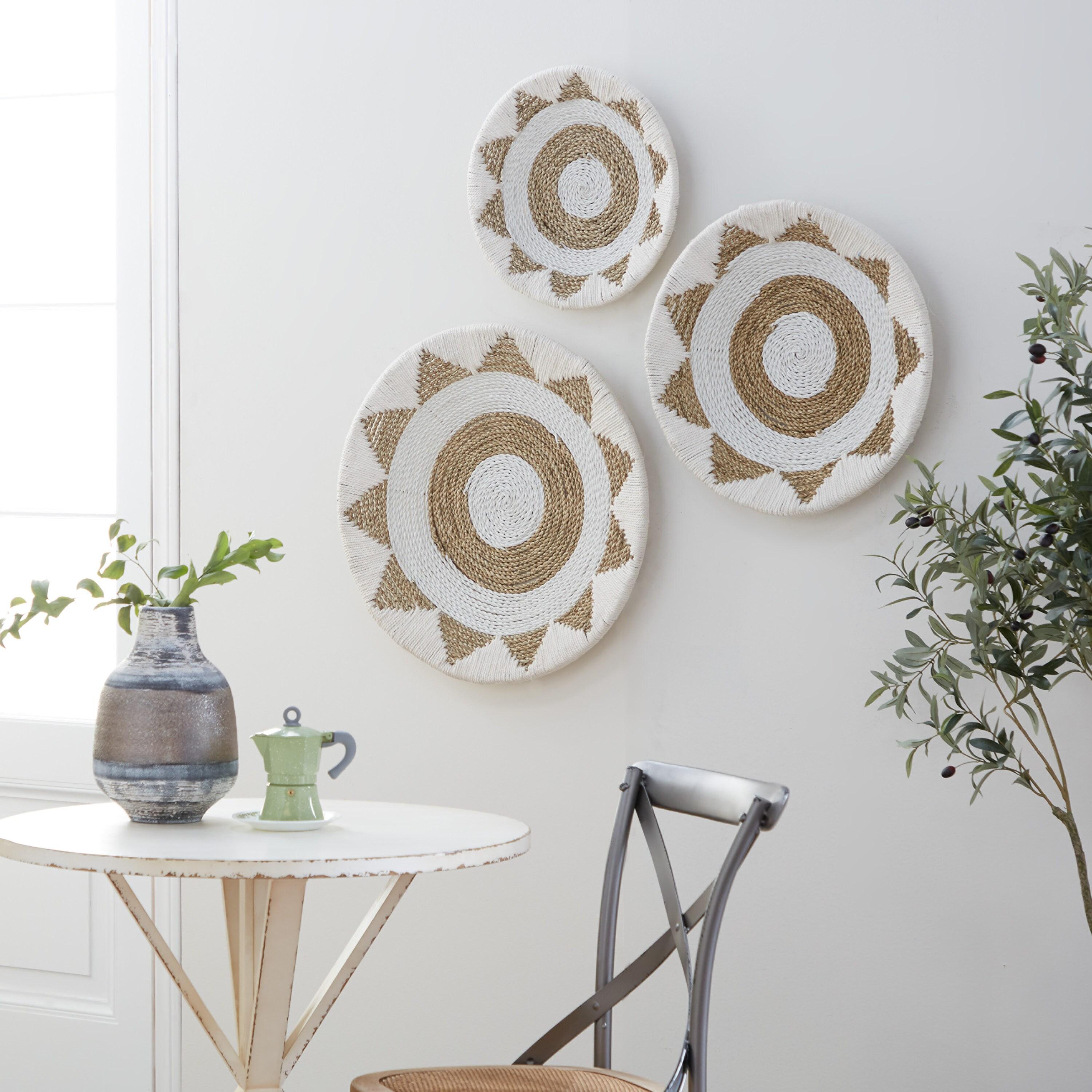 DecMode White Cotton Handmade Woven Plate Wall Decor (3 Count)