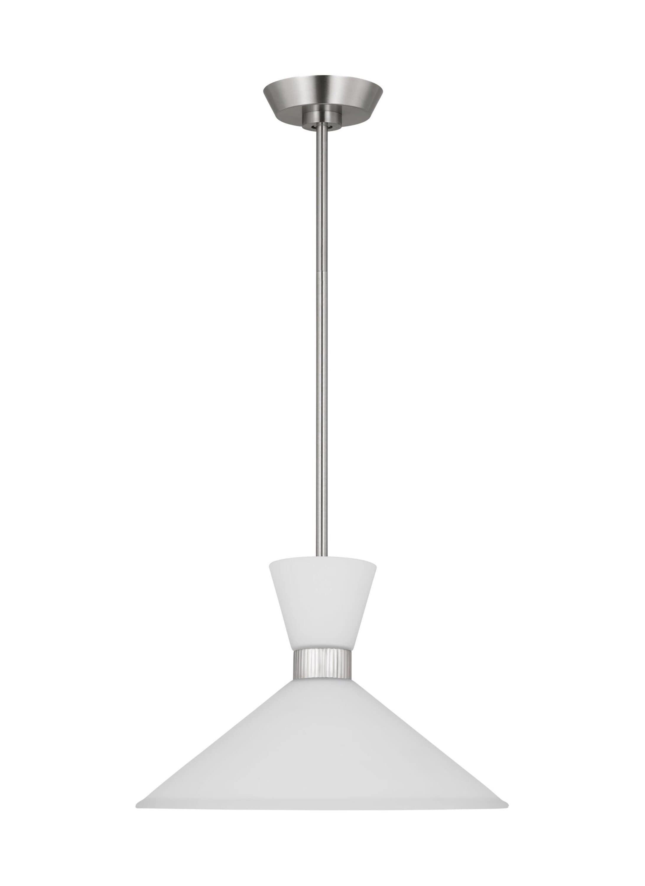 Belcarra Brushed Steel Pendant Light with Etched White Glass Shade