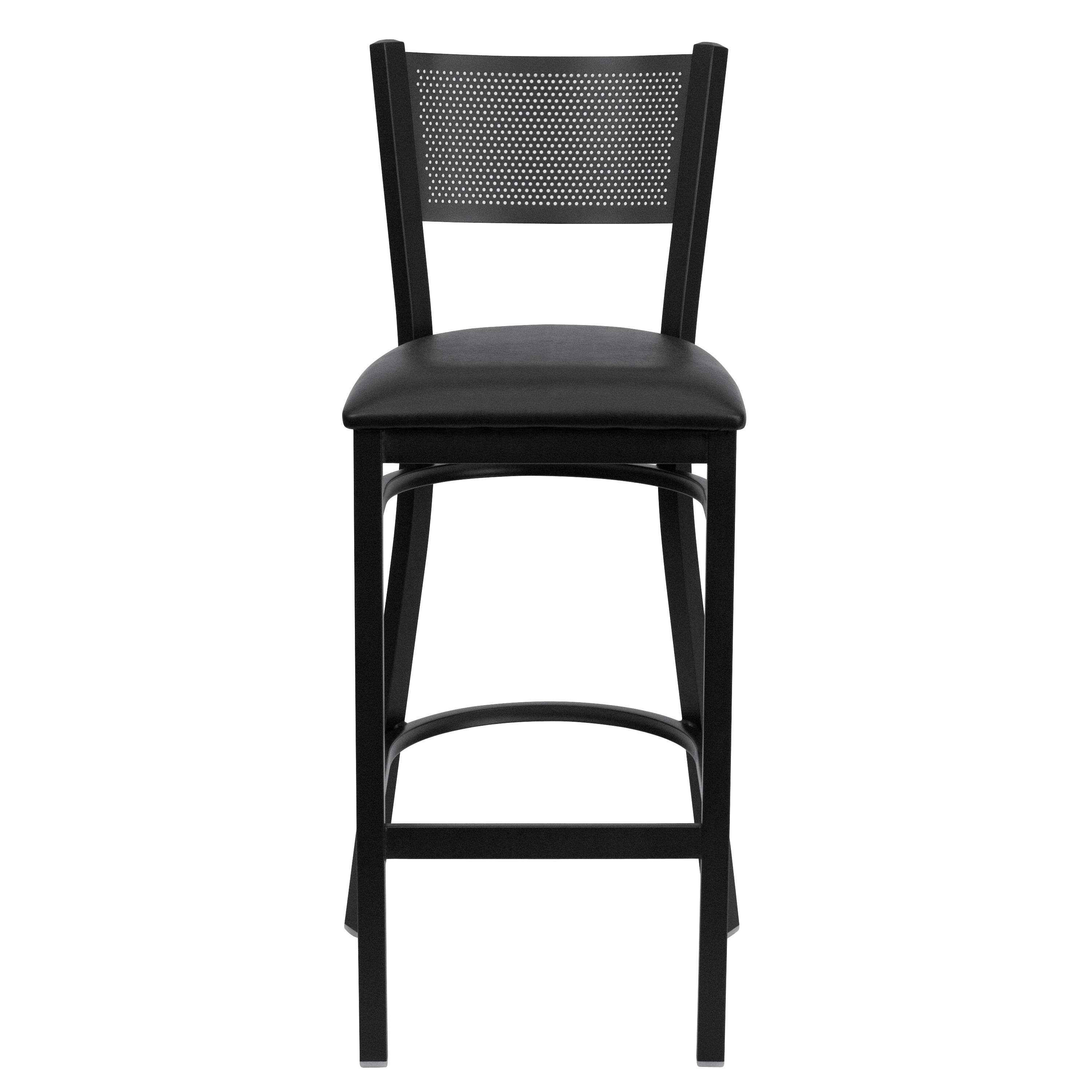 Miranda Commercial Grade Grid Back Metal Restaurant Barstool with Vinyl Seat