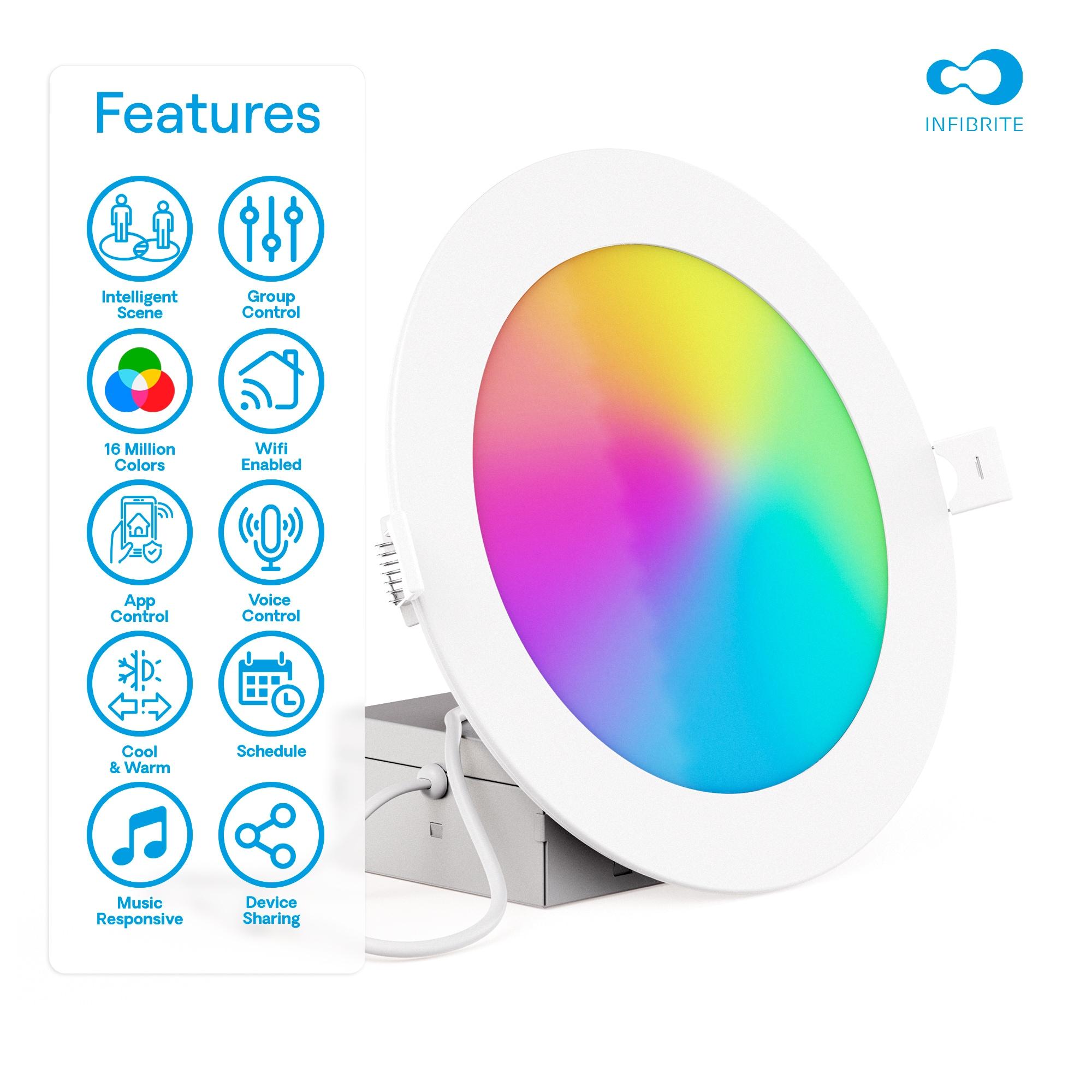 6" Slim Smart Recessed LED, 12W, RGB Tunable White, Dimmable, Wi-Fi Enabled