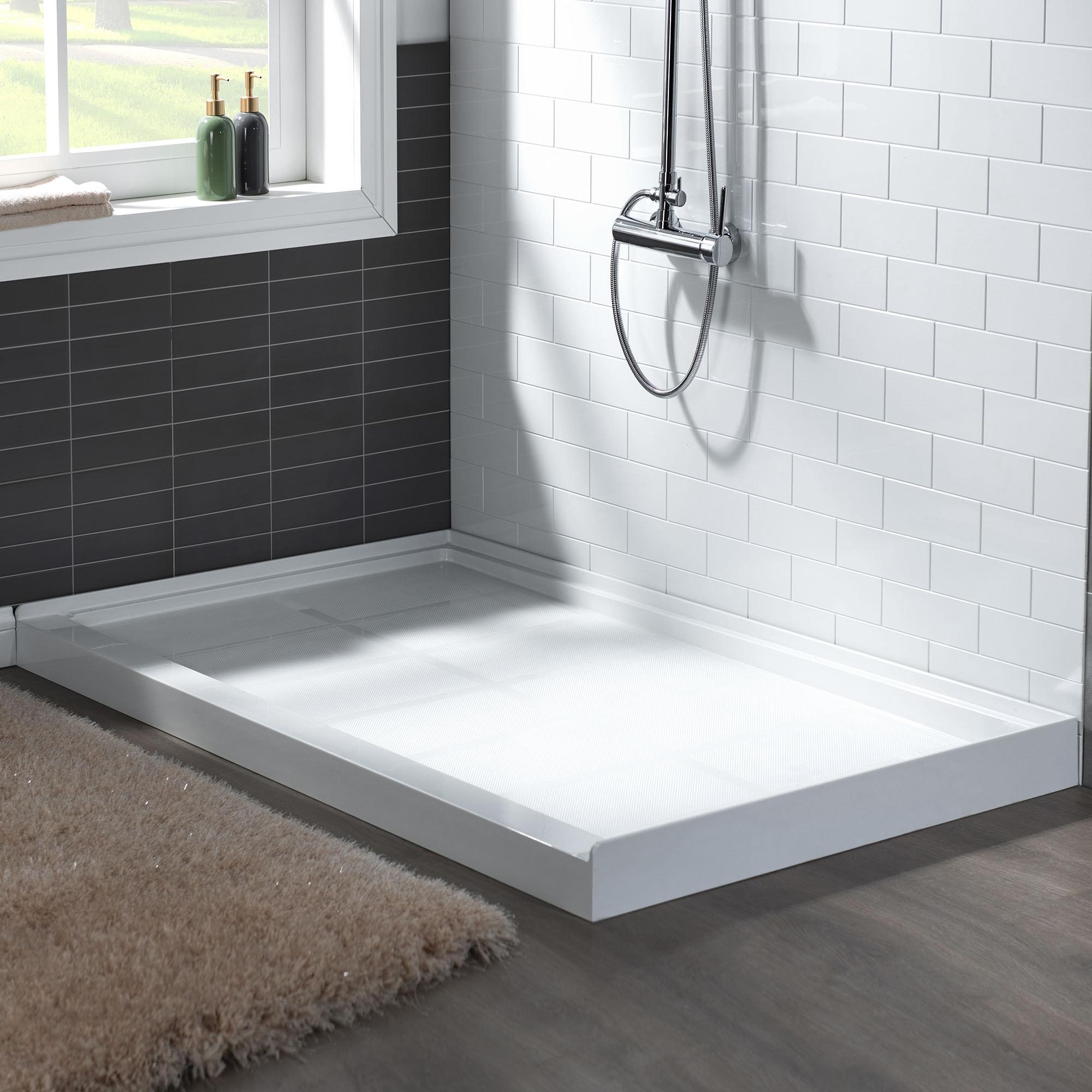 48" W x 36" Solid Surface Single Threshold Shower Pan Base with Drain Assembly & Drain Cover Included, Non-Slip