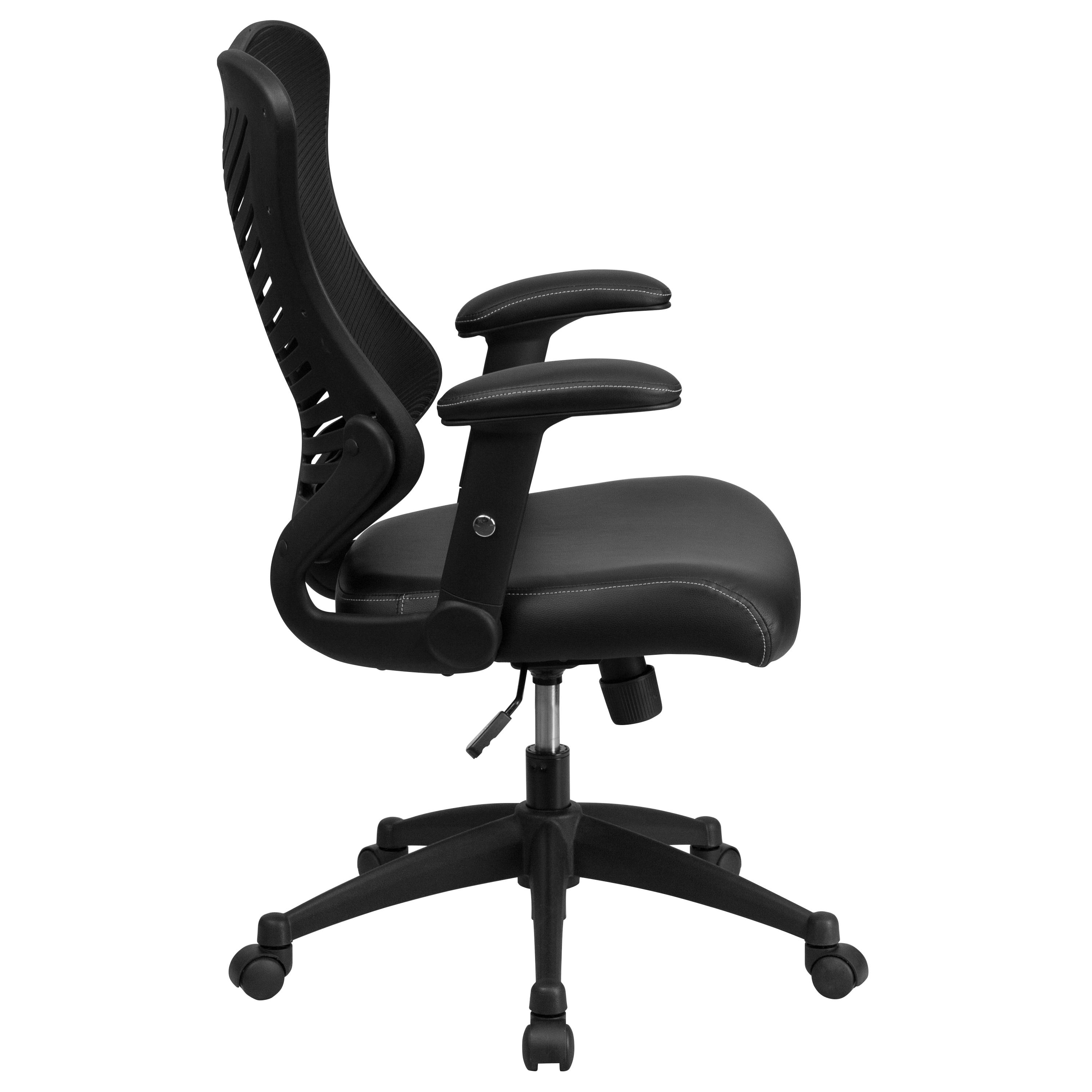 Flash Furniture High Back Designer Black Mesh Executive Swivel Ergonomic Office Chair with LeatherSoft Seat and Adjustable Arms