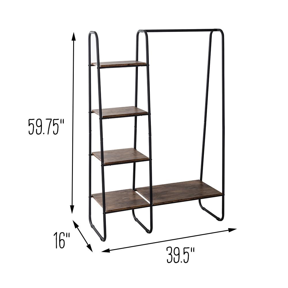 Honey-Can-Do Garment Rack with Shelves Black: Freestanding Closet Wardrobe, Powder-Coated Steel, 4 Fixed Shelves