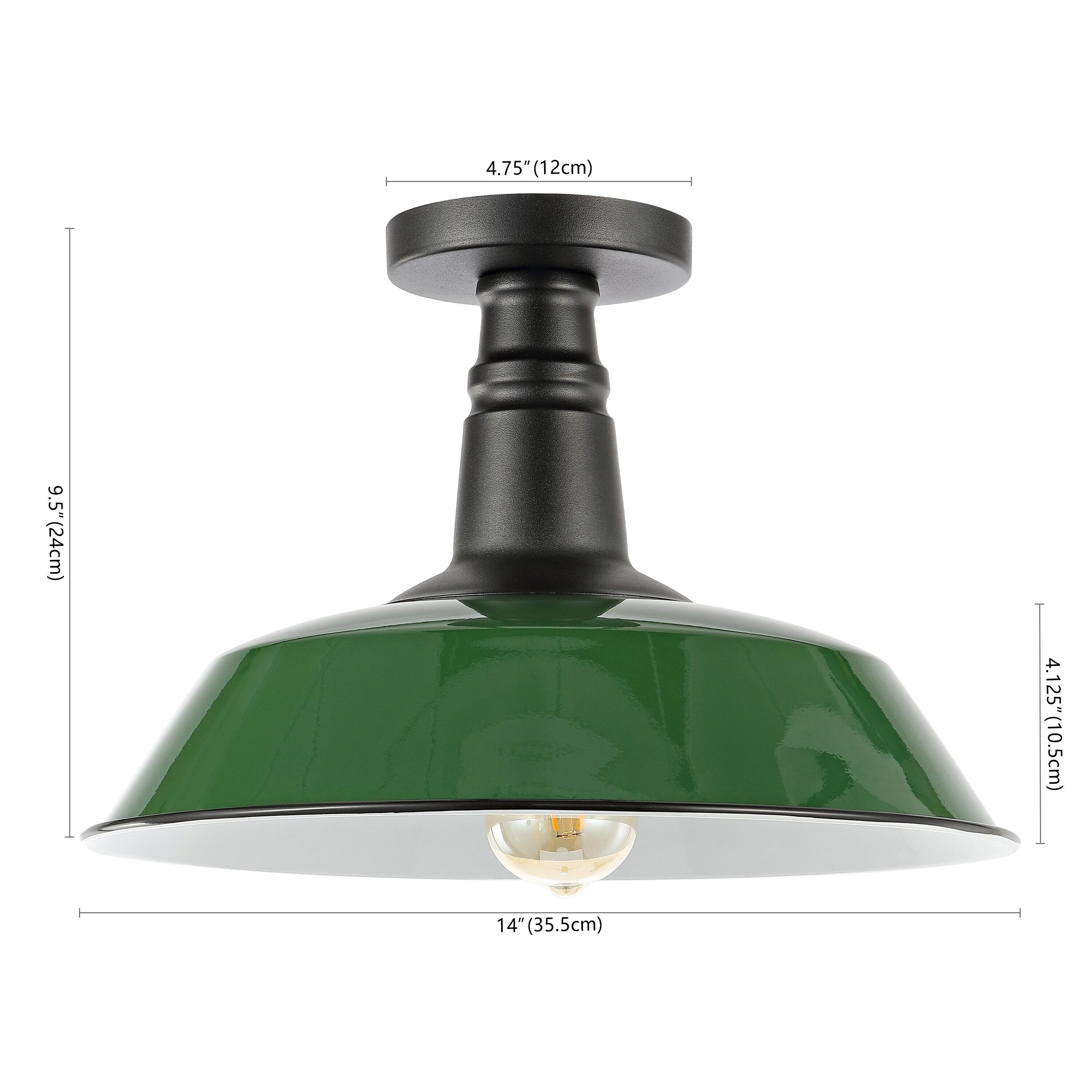 JONATHAN Y Camila 14" 1-Light Classic Industrial Indoor/Outdoor Iron LED Semi Flush Mount, Green/White, JYL7617F
