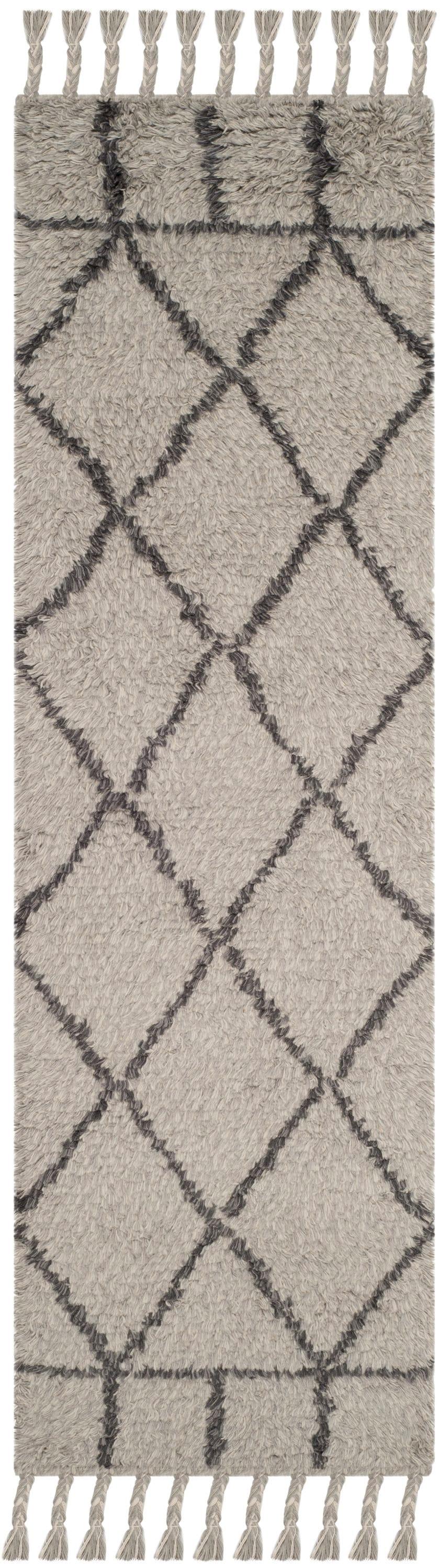Safavieh  Handmade Casablanca Shag Domenica Tribal Wool Rug Grey/Dark Grey 2'3" x  8' 8' Runner Indoor,Runner,Handmade Dining Room,Bedroom,Entryway