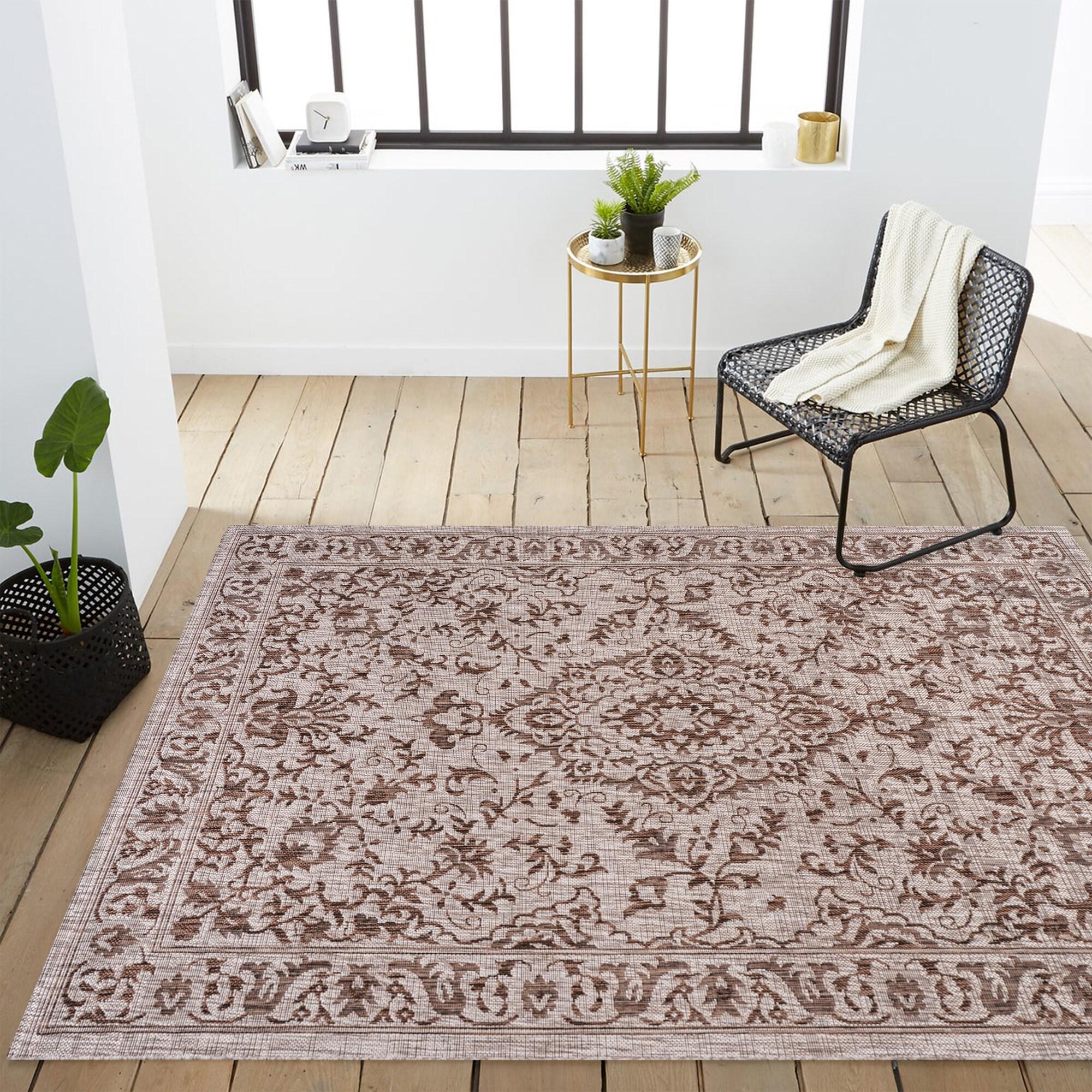 8'x10' Jerash Ornate Medallion Indoor/Outdoor Area Rug, Brown/Beige - JONATHAN Y