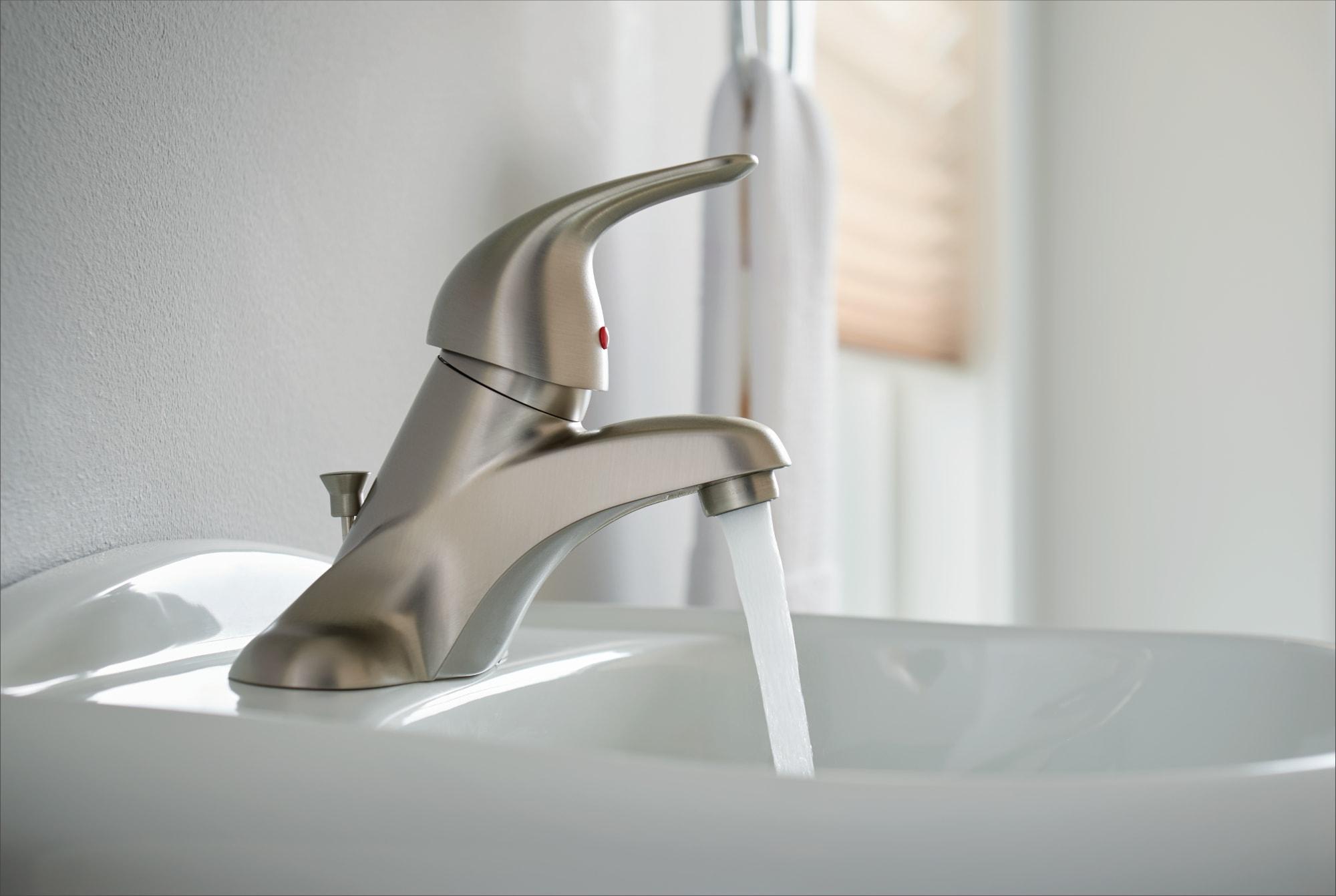 Moen Adler 4 in. Centerset Single-Handle Low-Arc Bathroom Faucet in Spot Resist Brushed Nickel
