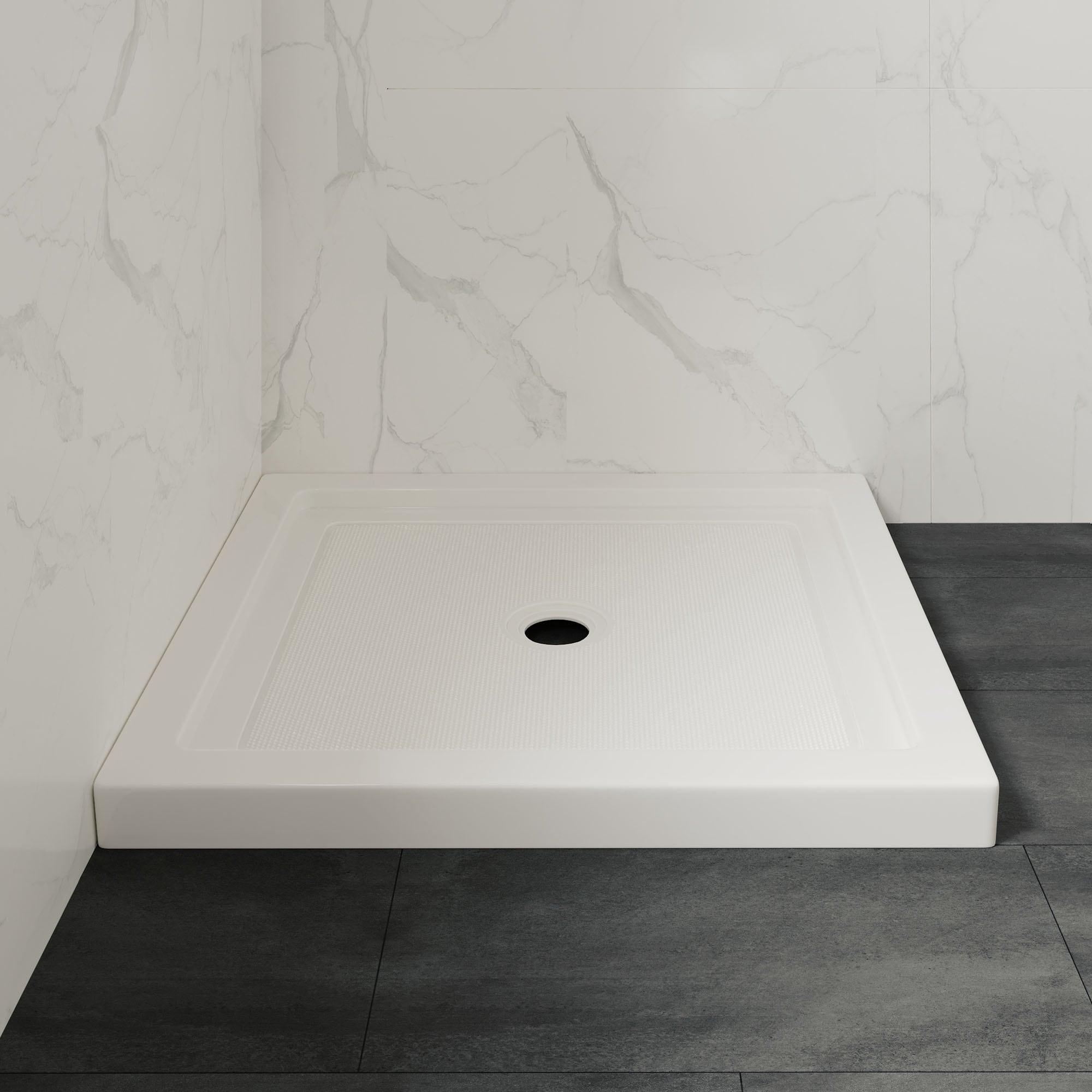 OVE Decors 34" x 32" Rectangle Shower Base Pan, White Acrylic, Center Drain, Reversible Design