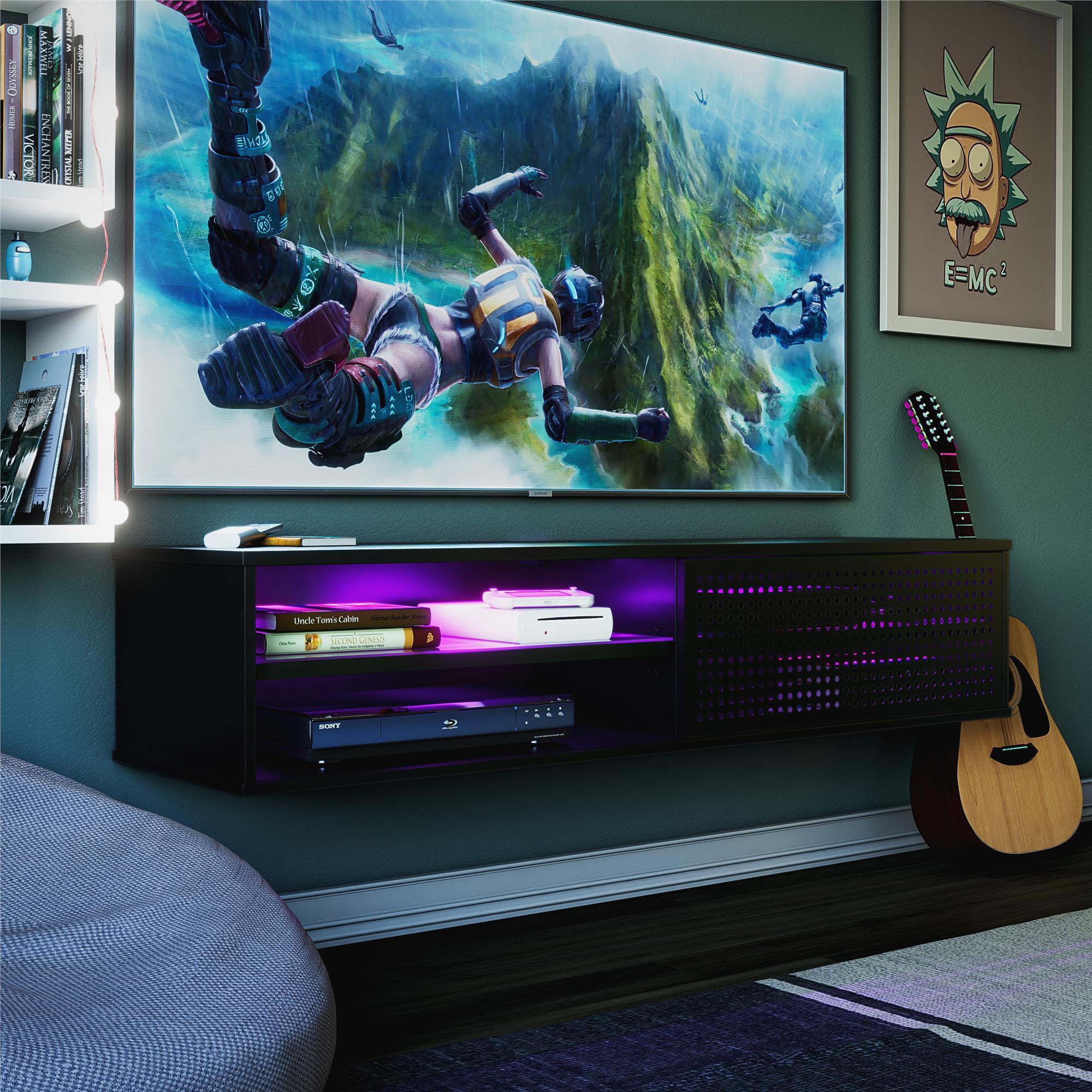 Glitch Floating TV Stand for TVs up to 60" Black - NTENSE: Modern Media Console, MDF Construction