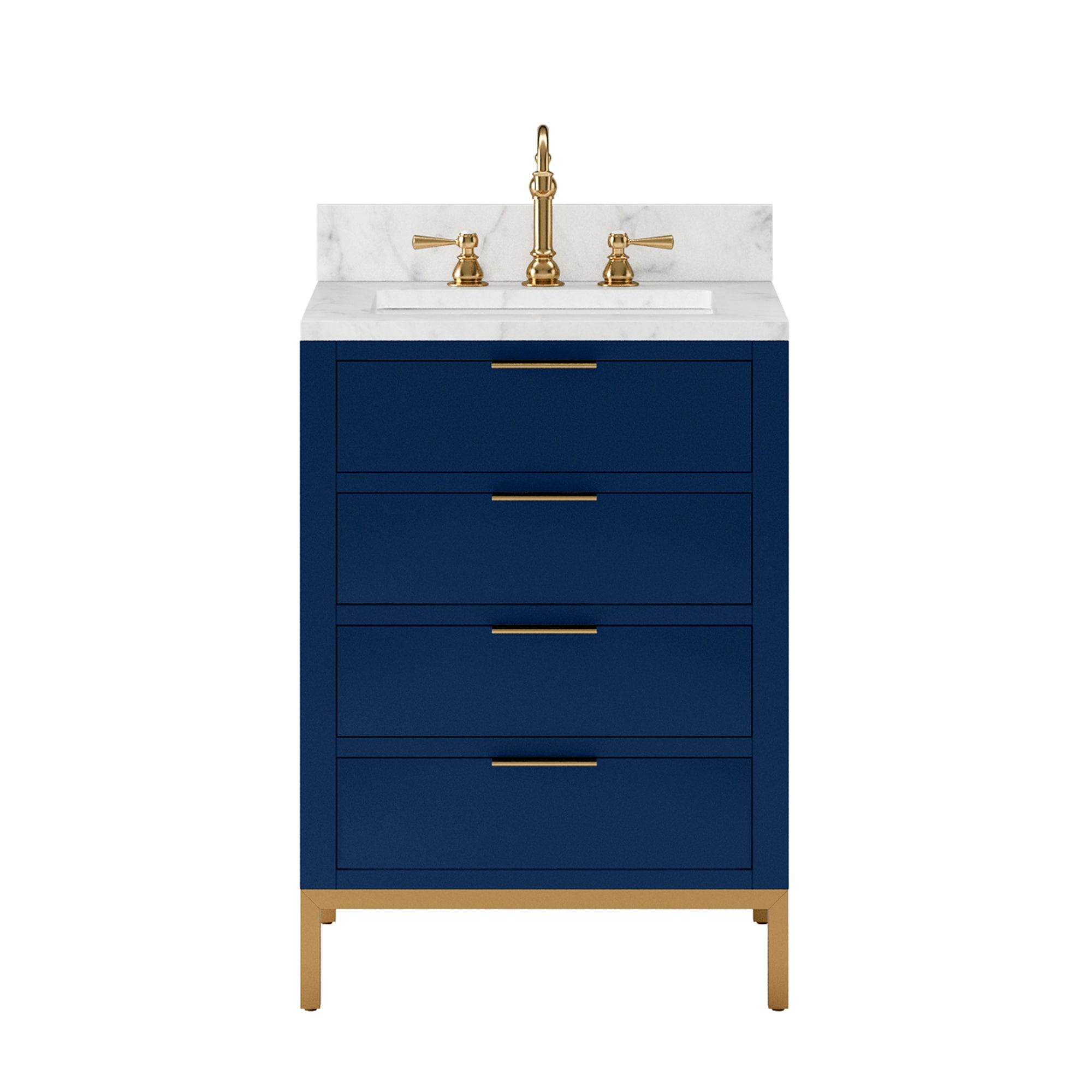 Bristol 24" Monarch Blue Vanity with Carrara Marble Top and Satin Gold Faucet