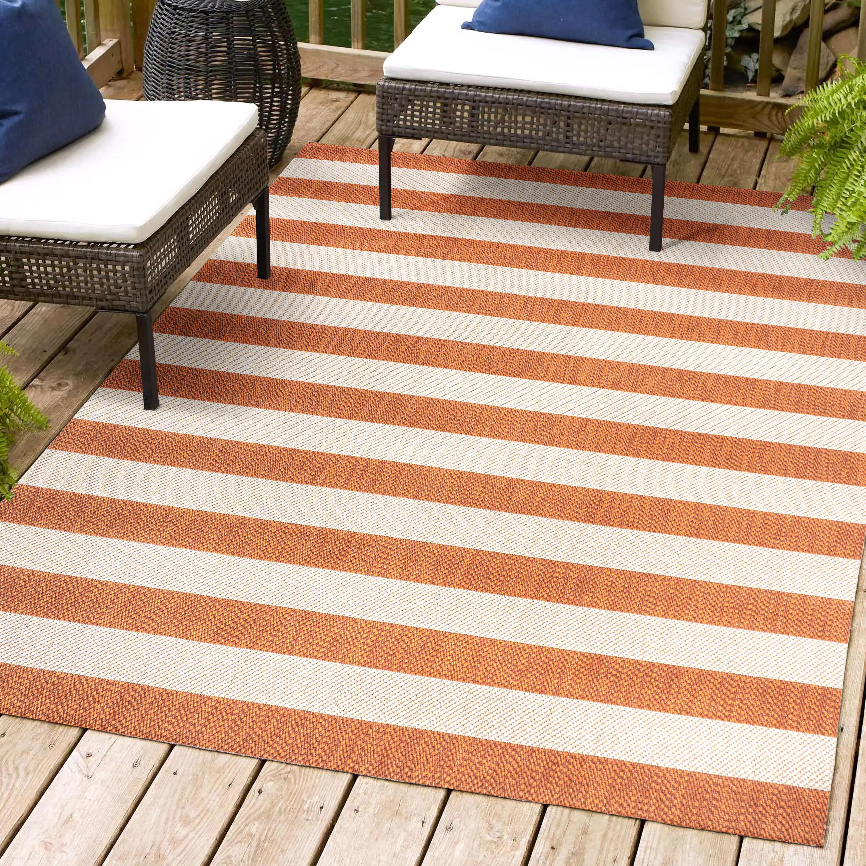 3' x 5' Negril Two-Tone Wide Stripe Indoor/Outdoor Area Rug, Orange/Beige - JONATHAN Y