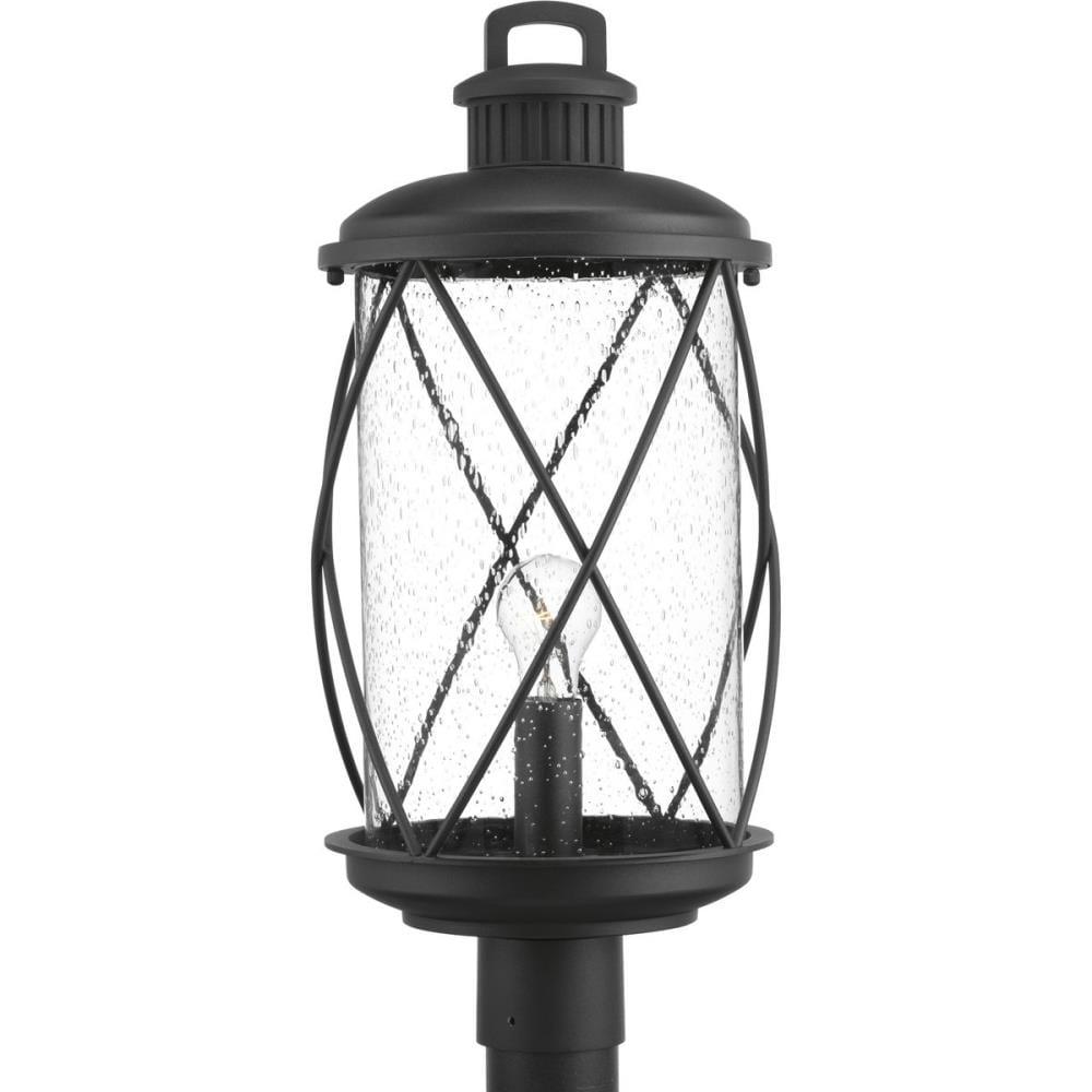 Progress Lighting Hollingsworth 1-Light Outdoor Black Post Lantern with Clear Seeded Glass