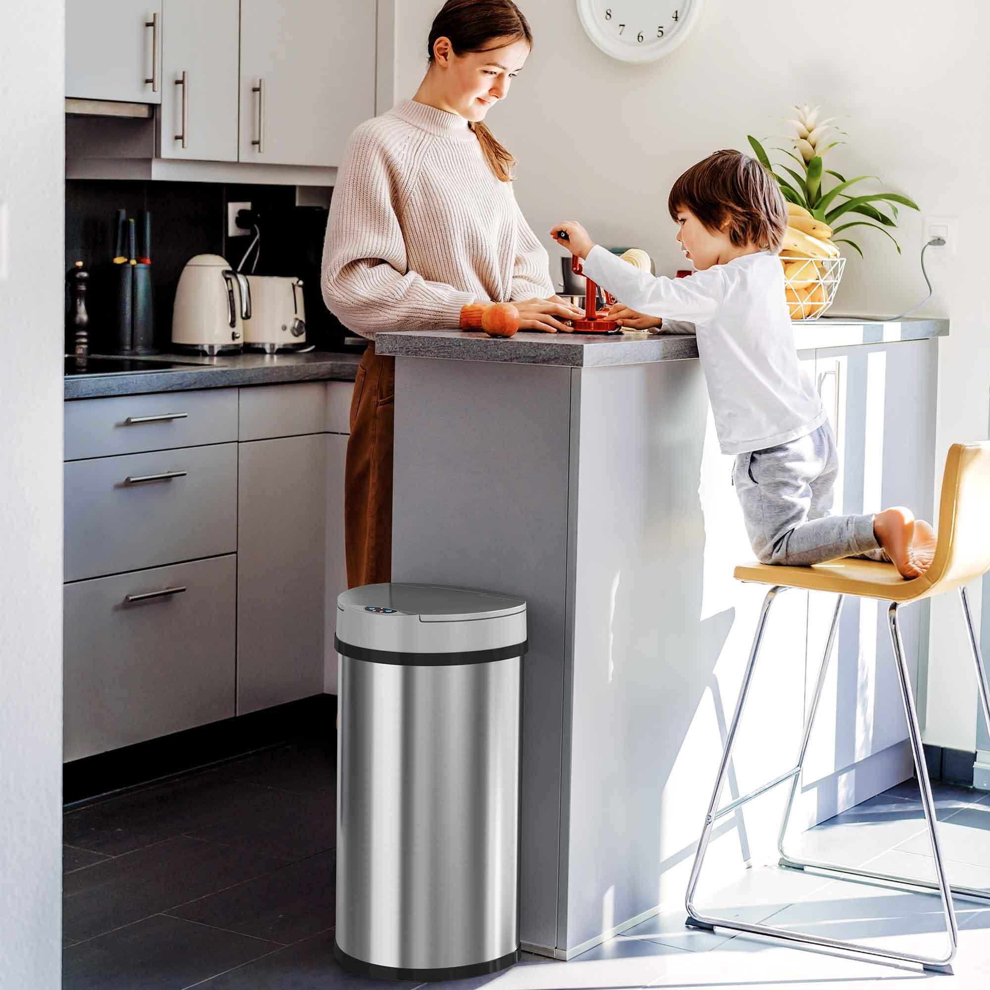 iTouchless Sensor Kitchen Trash Can with AbsorbX Odor Filter 13 Gallon Silver Stainless Steel