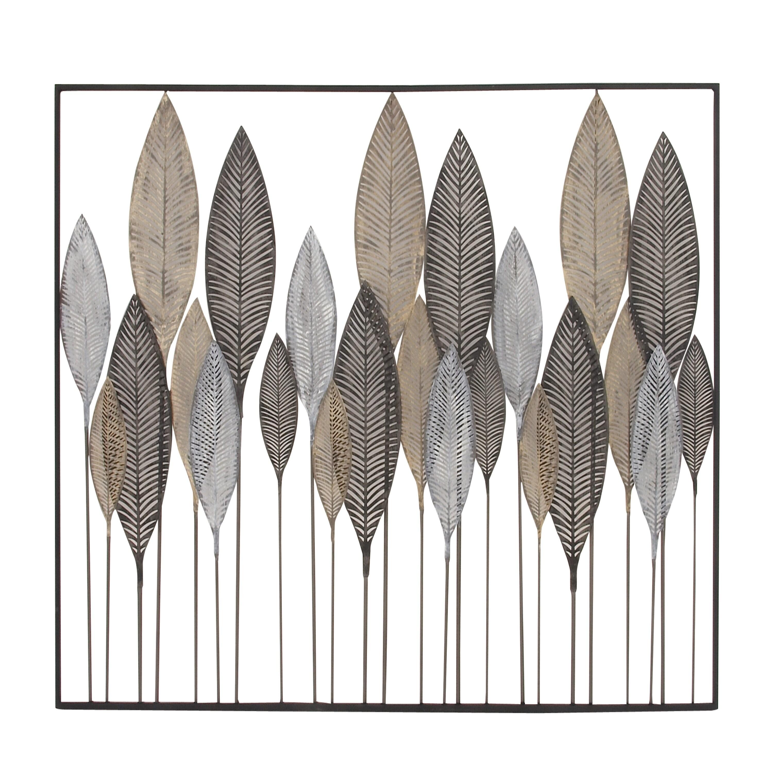 DecMode Bronze Metal Tall Cut-Out Leaf Wall Decor with Intricate Laser Cut Designs