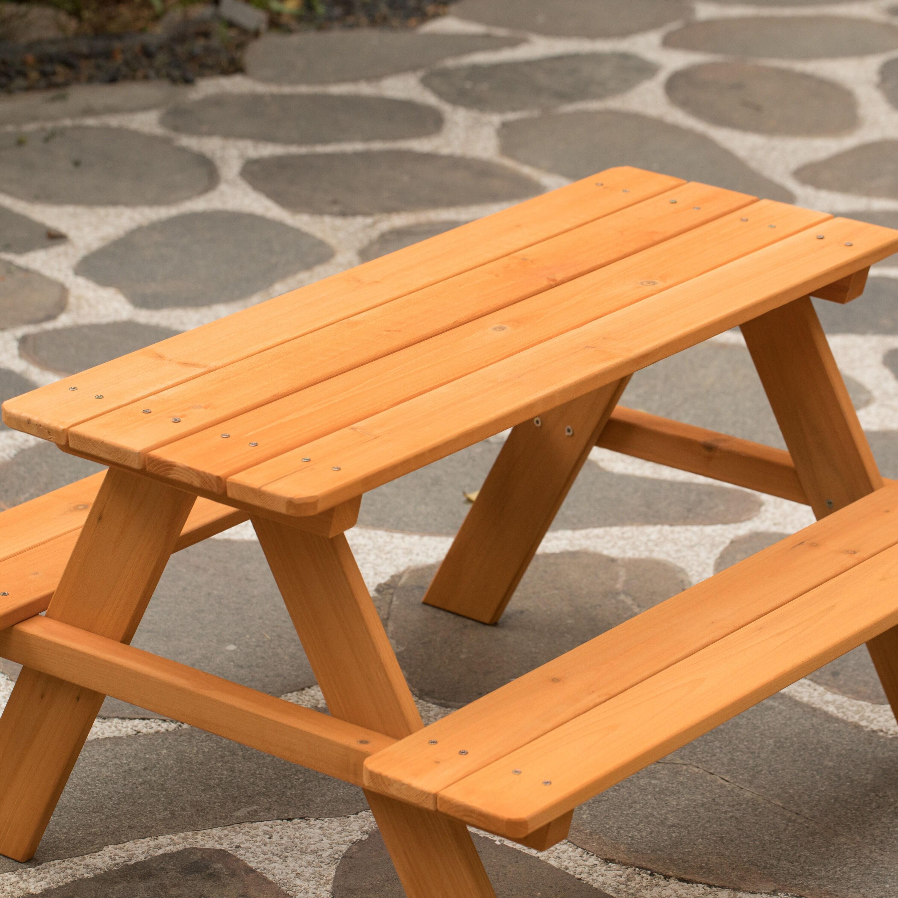 Gardenised Wooden Kids Outdoor Picnic Table for Garden and Backyard, Stained