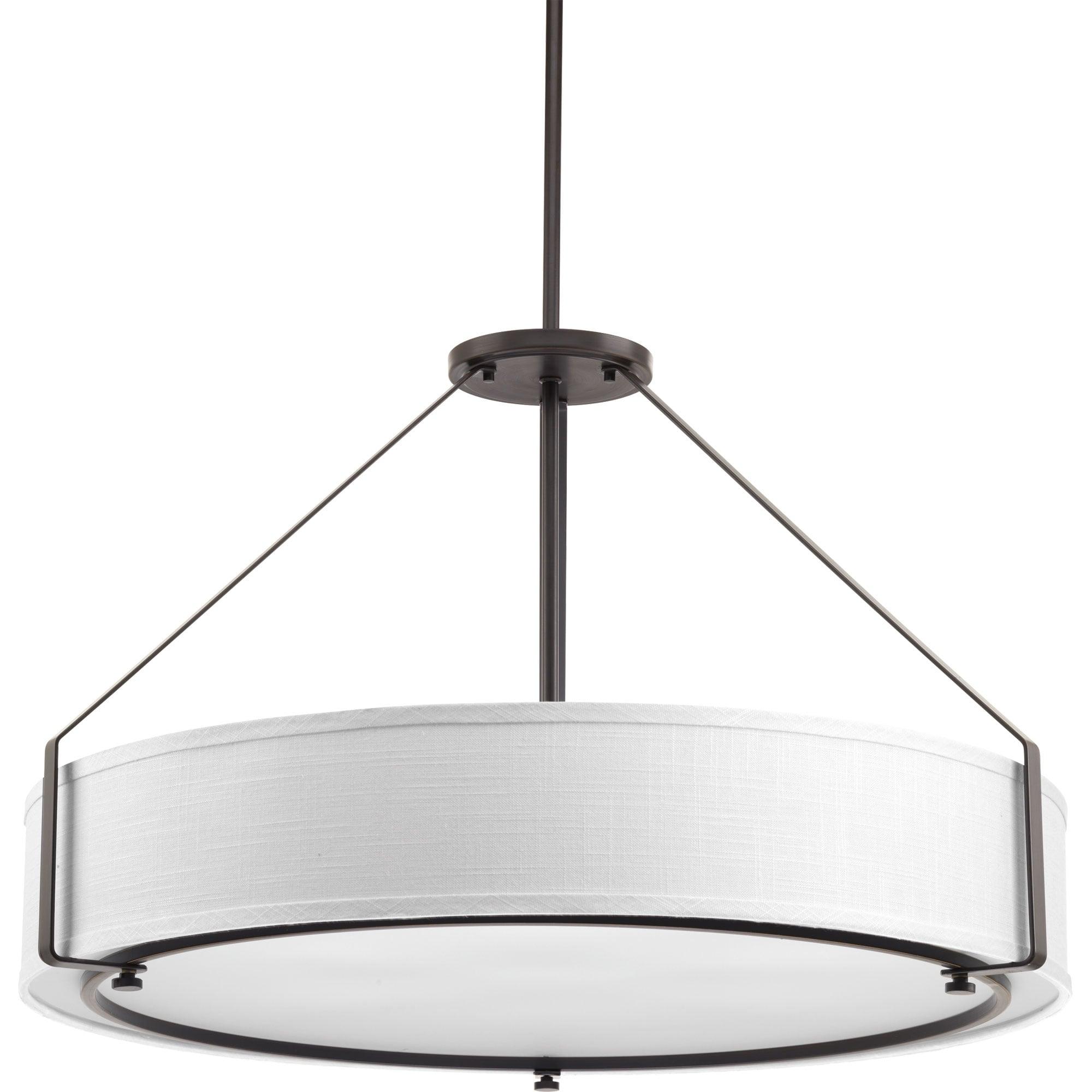 Progress Lighting, Ratio Collection, 6-Light Pendant, Brushed Nickel Finish, White Linen Drum Shade