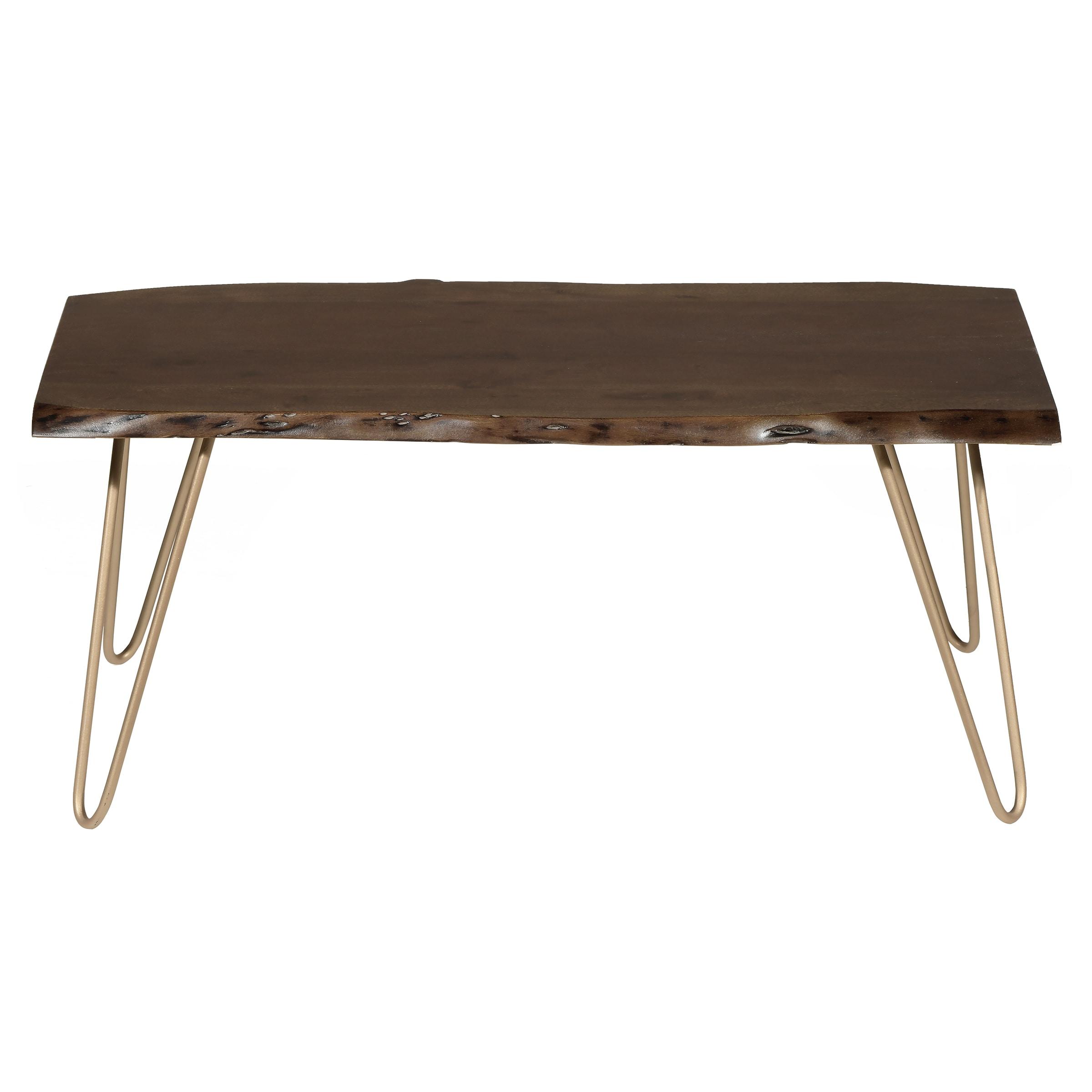 Carolina Living Langdon Live Edge Coffee Table/Bench Elm/Gold: Rectangular Acacia Top, Metal Frame, Non-Toxic Finish