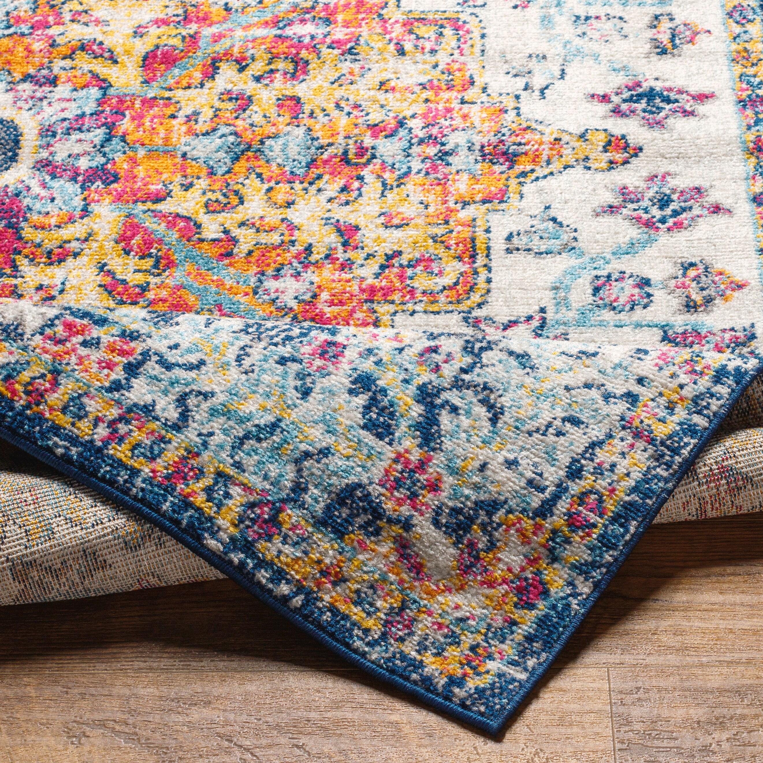 Livabliss 5'3" Round Abby Traditional Rugs Aqua: Medium Pile, Stain & Fade-Resistant, Polypropylene