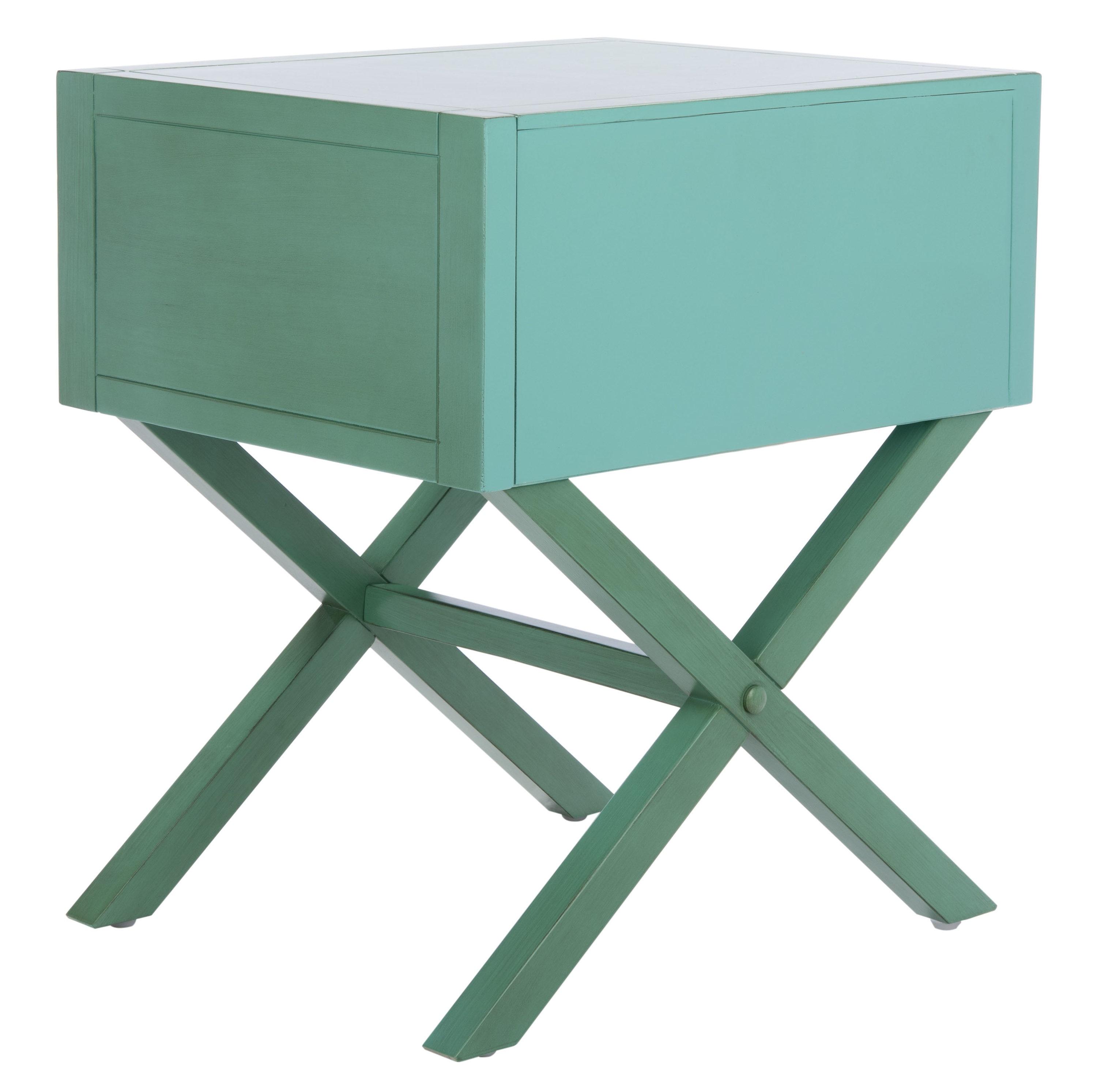 SAFAVIEH Odilia 1 Drawer Solid Retro Nightstand, Turquoise