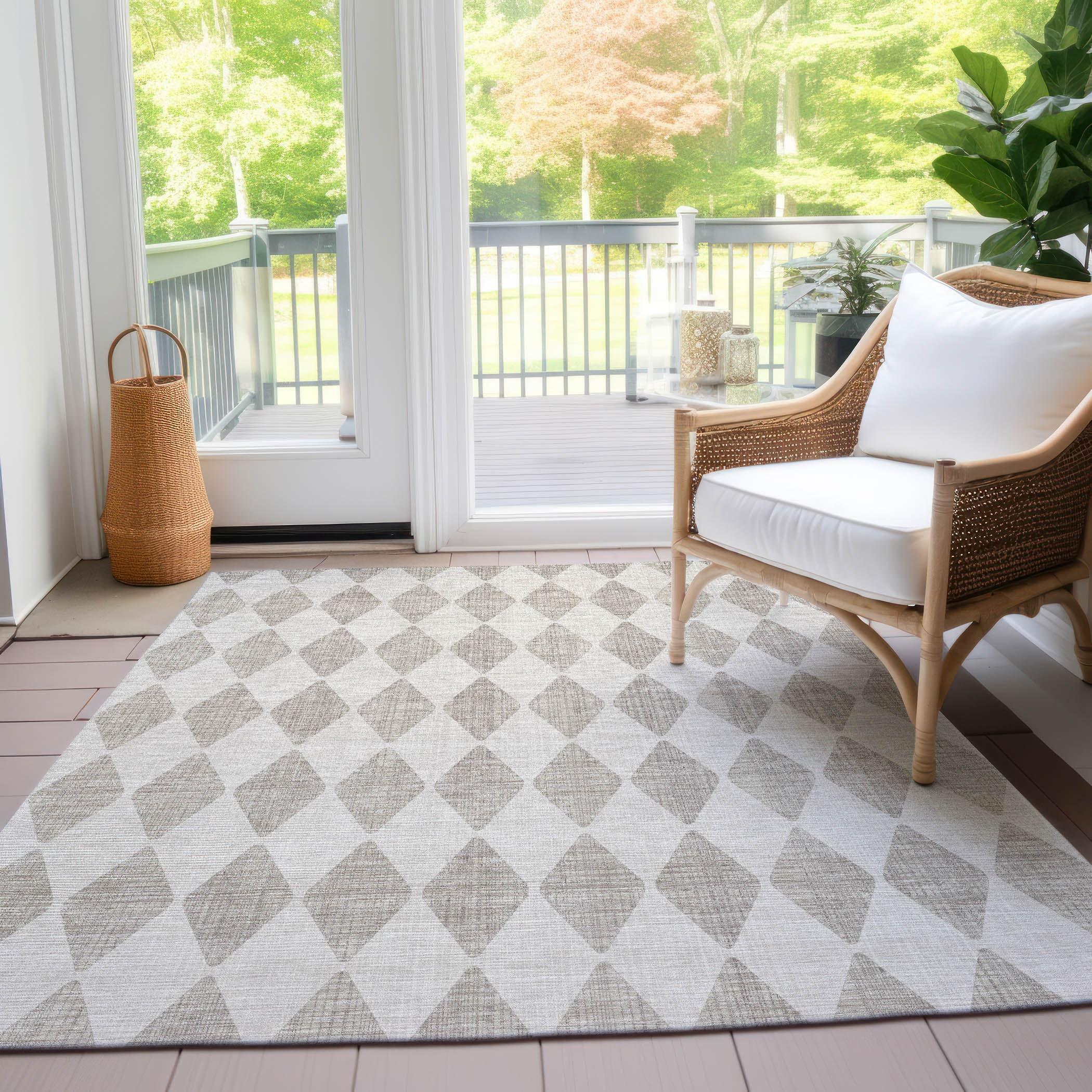 Addison Rugs Chantille Indoor/Outdoor Transitional Diamonds Beige Washable Rectangle Rug, 3' x 5'