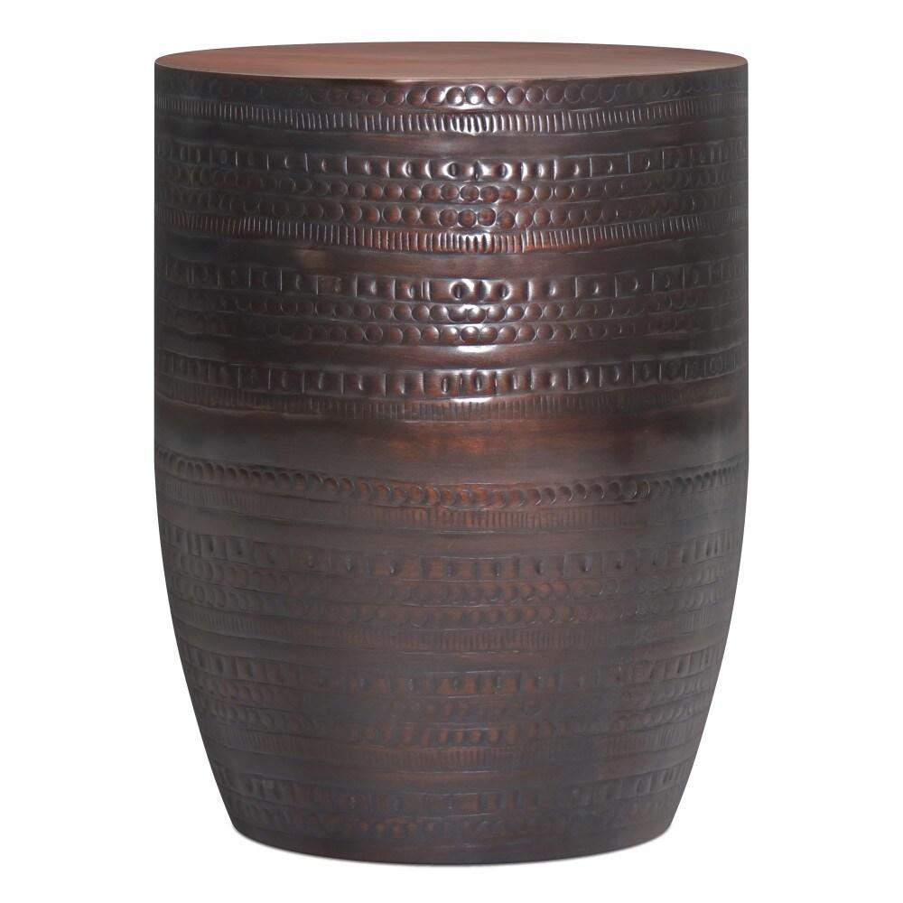 Bungalow Rose Johnsen 15"W Metal Industrial Boho Tribal Pattern Drum End Table with Textured Finish, Assembled