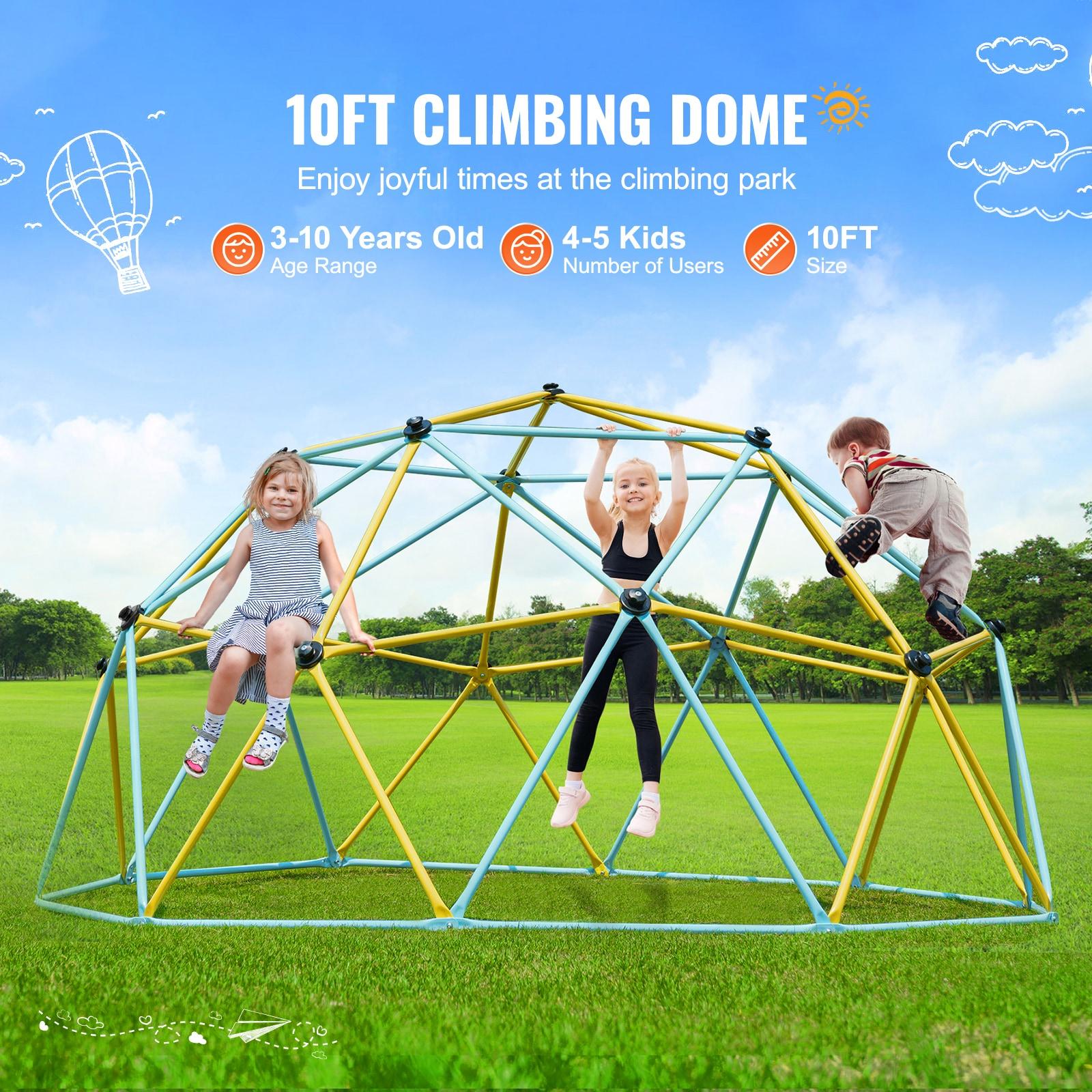 10FT Yellow and Blue Steel Geometric Dome Climber with Slide