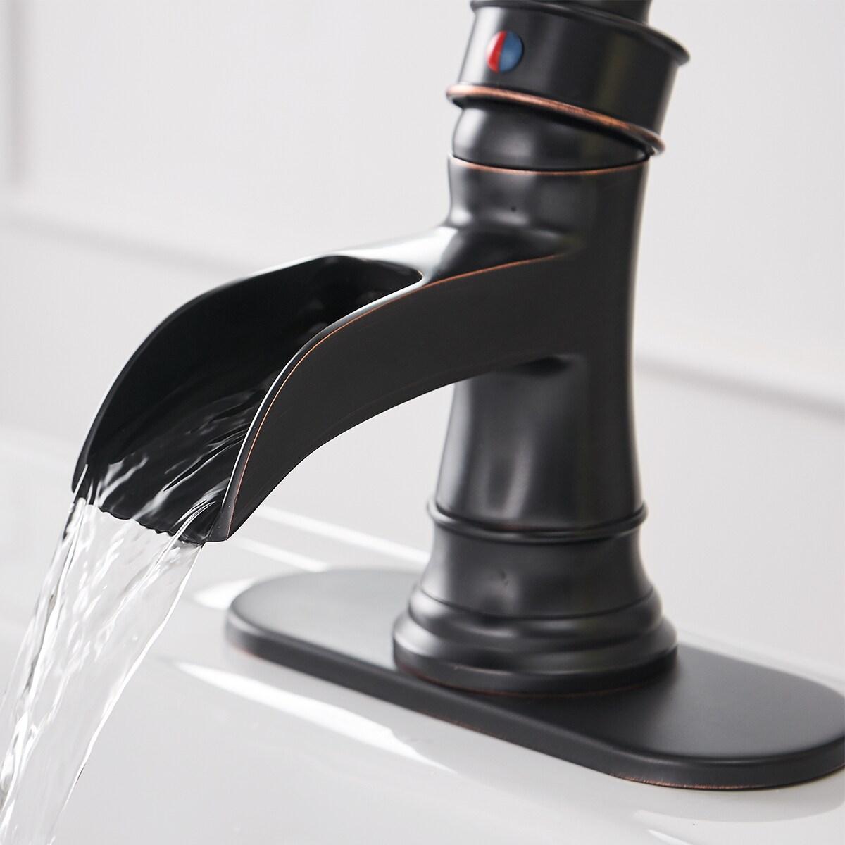 BWE Waterfall Single Hole Single-Handle Low-Arc Bathroom Faucet With Pop-up Drain Assembly