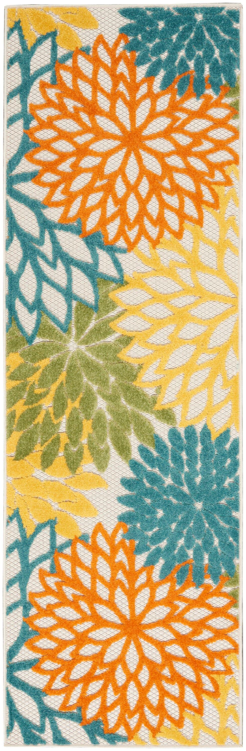 Nourison Aloha Floral Bloom Flatweave High-Low Indoor Outdoor Runner Rug Turquoise Multicolor 2' x 6'