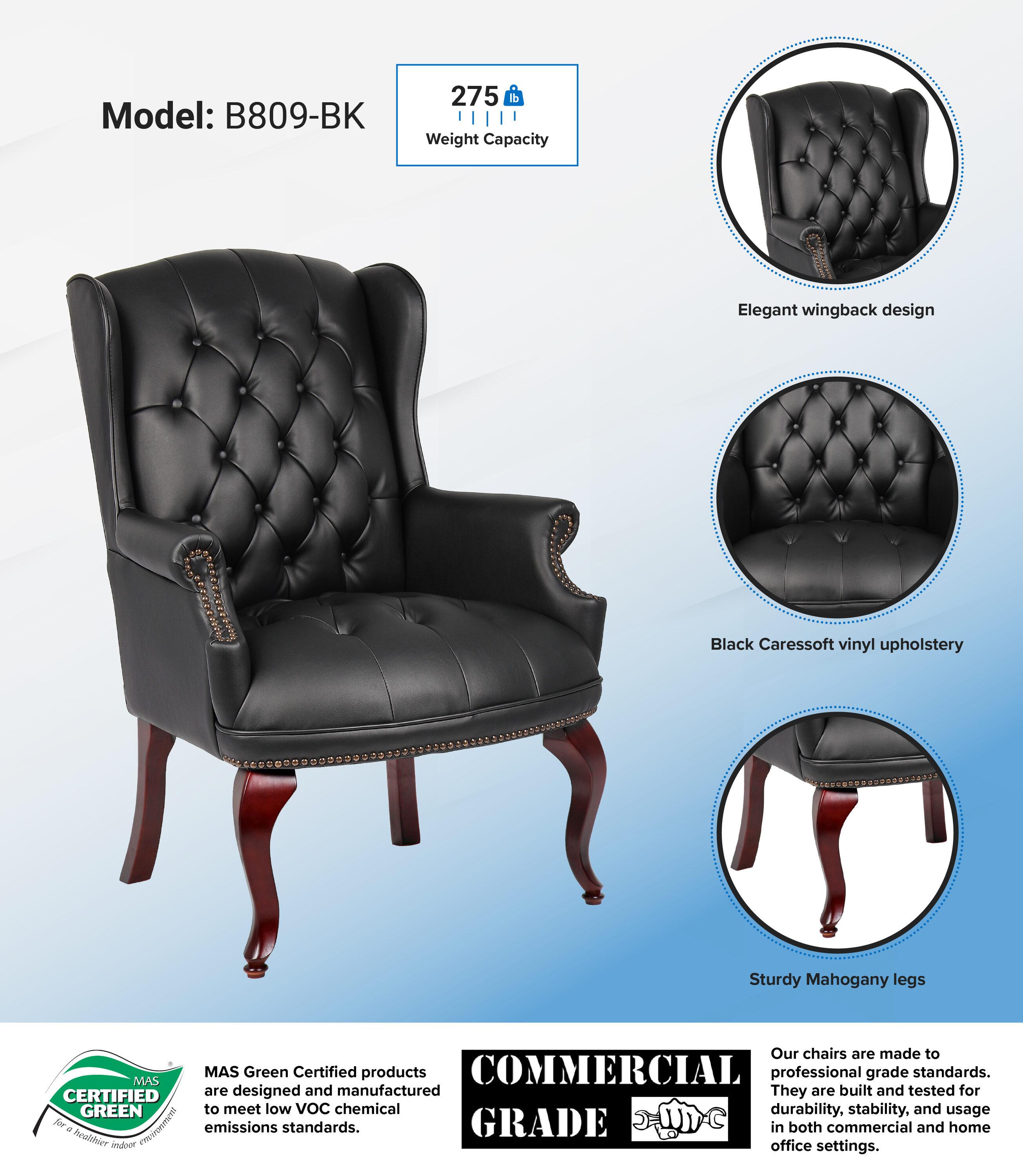 Wingback Traditional Guest Chair Black - Boss Office Products: Elegant Tufted Design, Nailhead Trim, Hardwood Frame