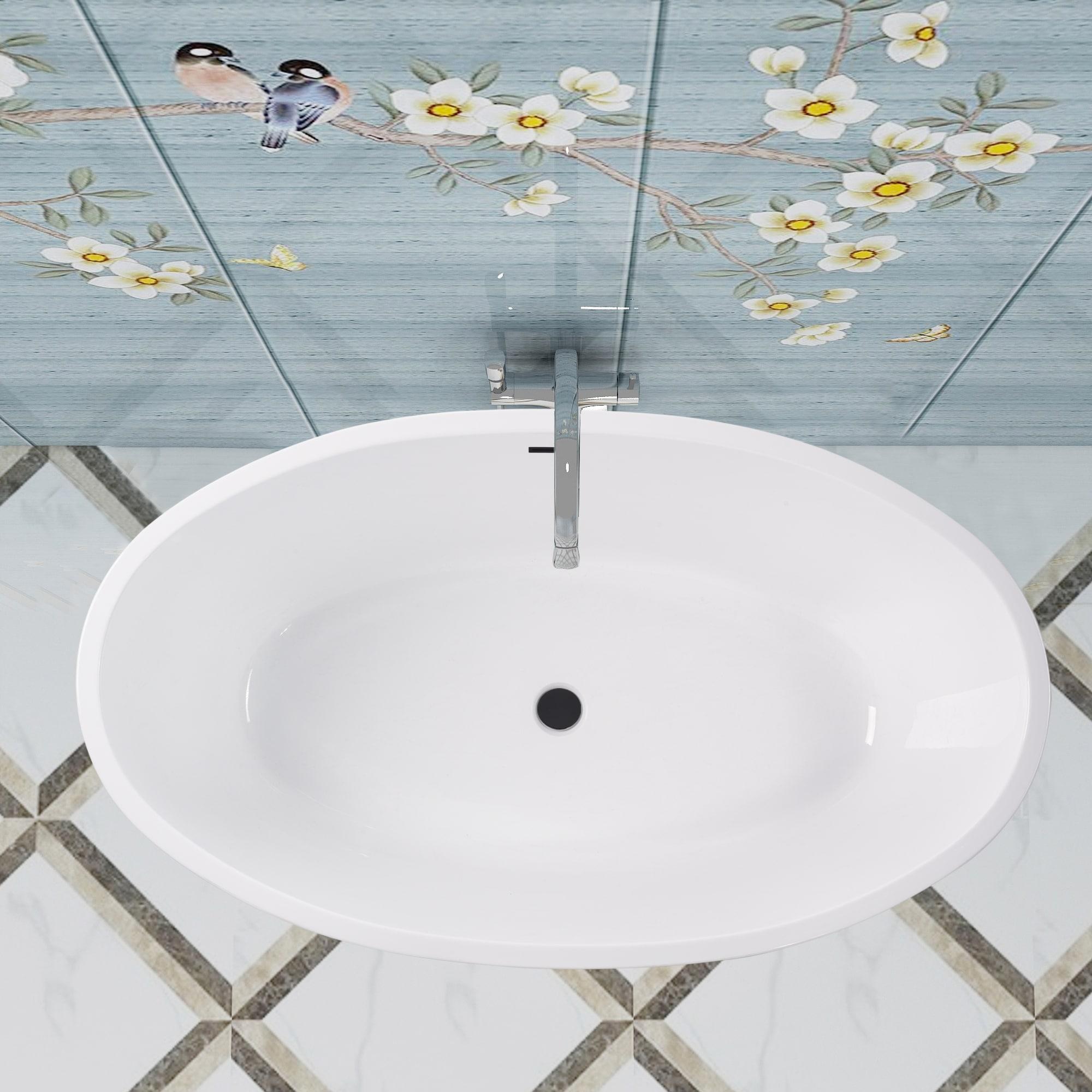 Vanity Art 59" X 32" White Acrylic Freestanding Bathtub