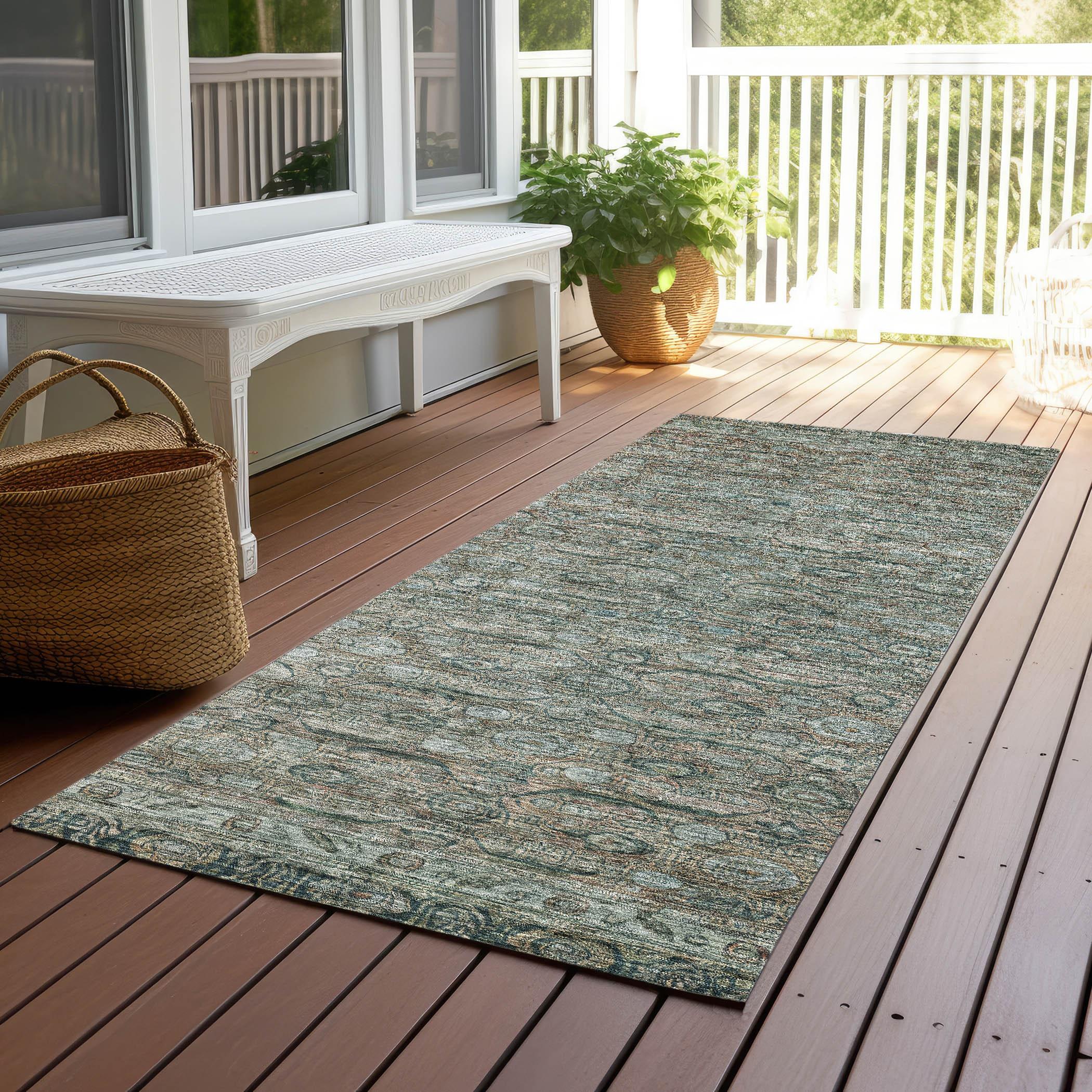 Machine Washable Indoor/Outdoor Chantille Teal Rug