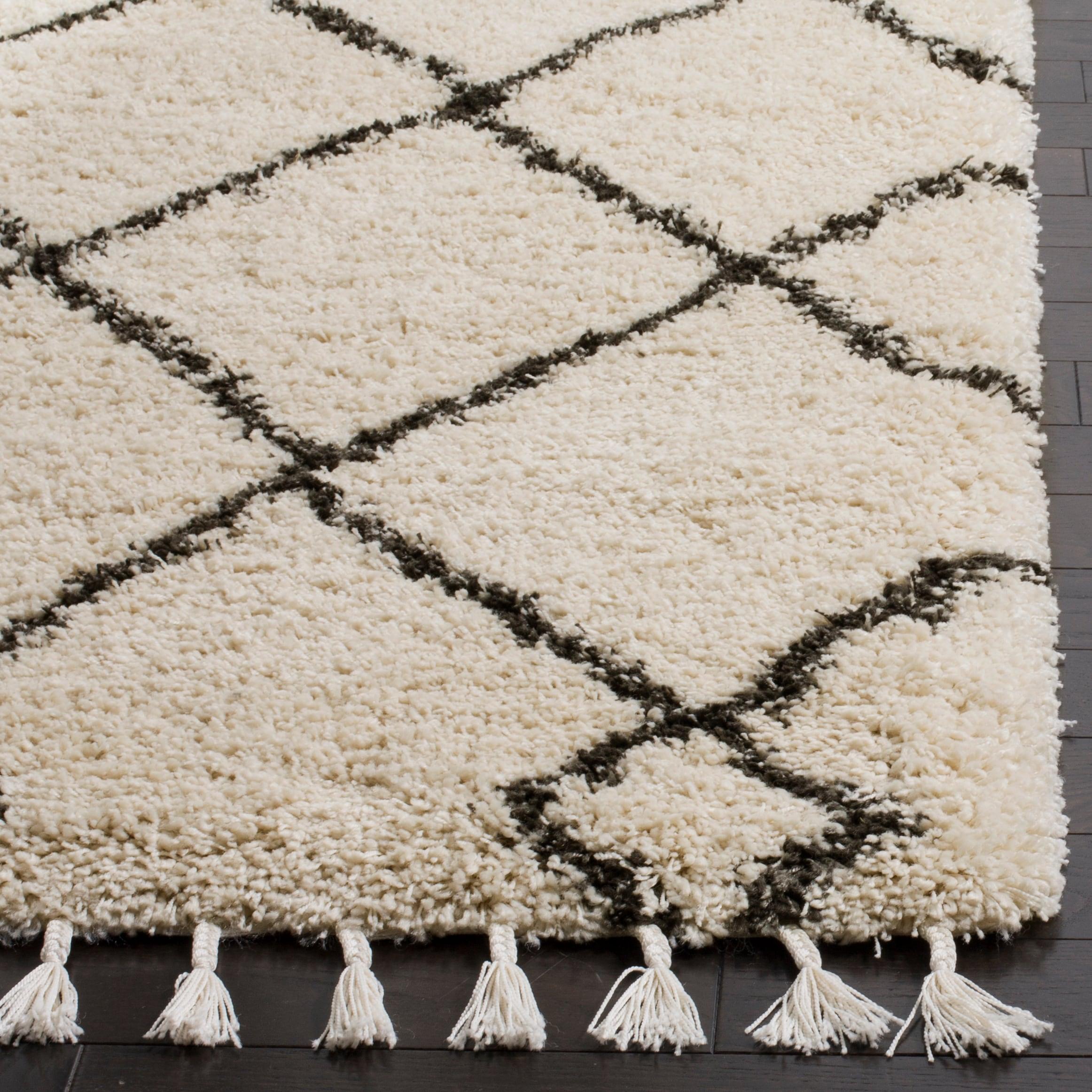 SAFAVIEH Moroccan Fringe Lavern Geometric Shag Area Rug, Cream/Charcoal, 10' x 14'