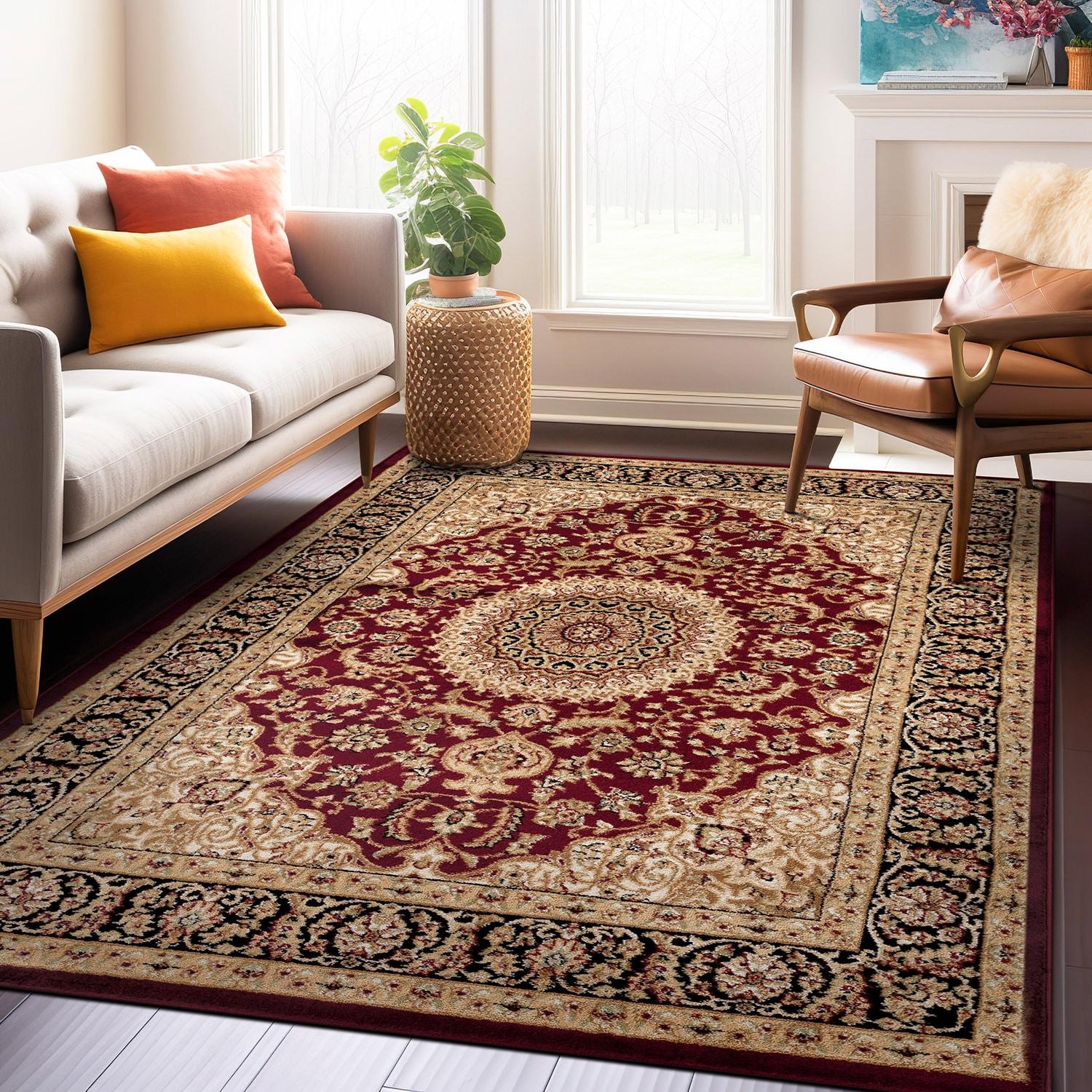 World Rug Gallery Traditional Oriental Medallion Area Rug - Burgundy 6'6" x 9'