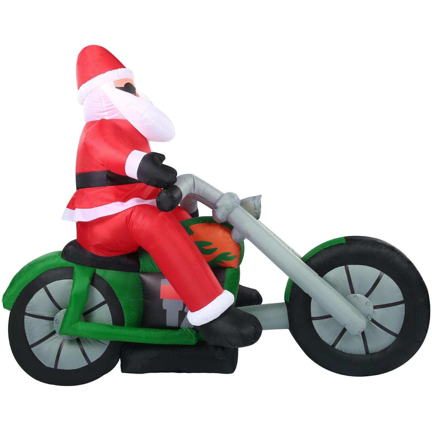 Fraser Hill Farm Fraser Hill Farm 6-Ft. Wide Motorcycle Santa Blow Up Inflatable with Lights