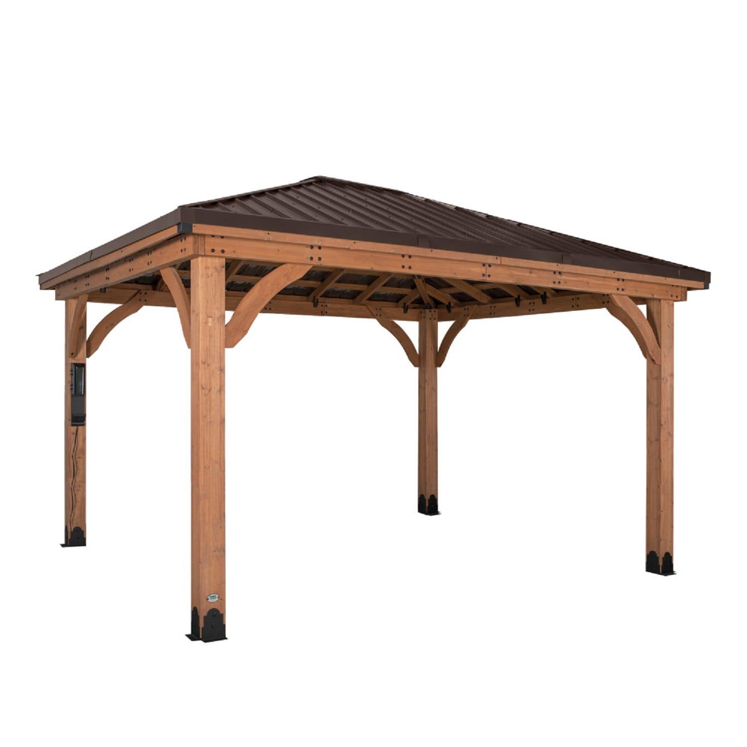 Backyard Discovery Barrington 14' x 12' Cedar Wood Gazebo, Galvanized Steel Roof, PowerPort