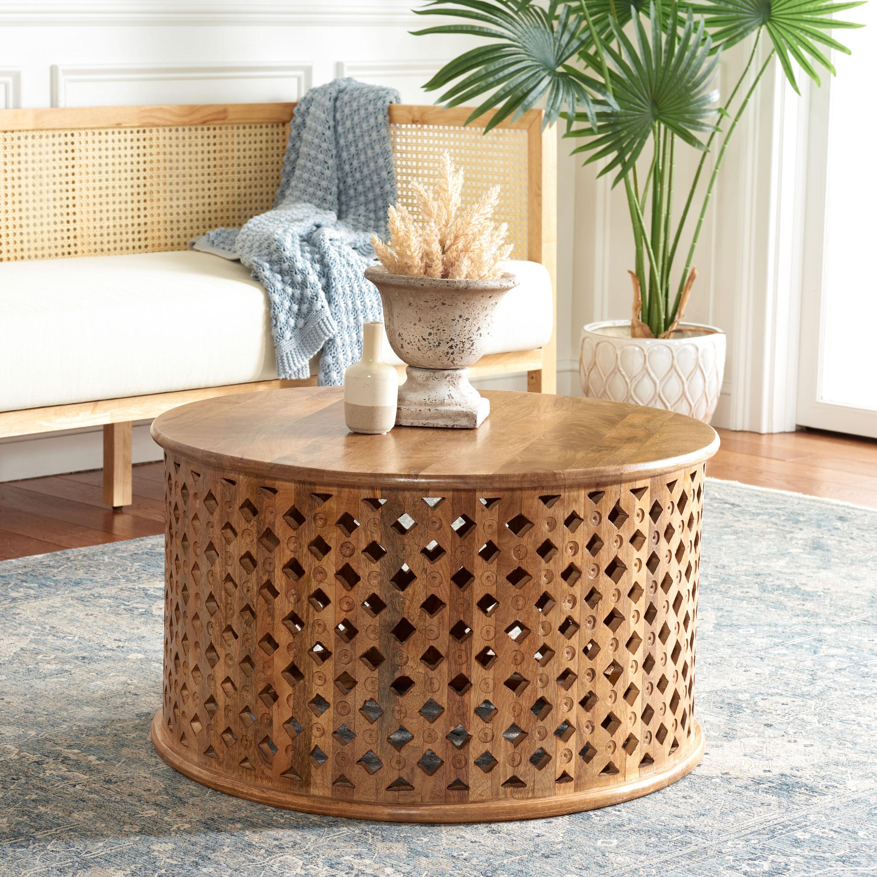 SAFAVIEH Kyrith Rustic Round Coffee Table, Burnt Natural