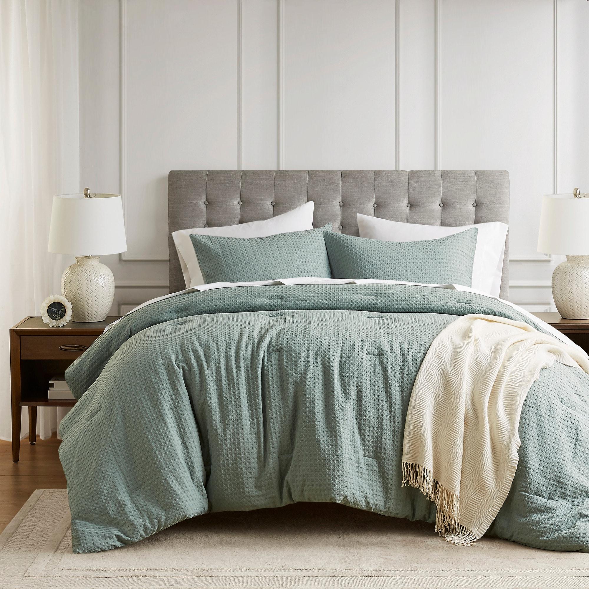 Comfort Spaces Sage Green Queen Comforter Set - 3 Pieces Breathable Dotted Weave Texture Comforter Sets, Modern Farmhouse Boho Comforter & Shams, All Season Microfiber Queen Bed Set, Full/Queen