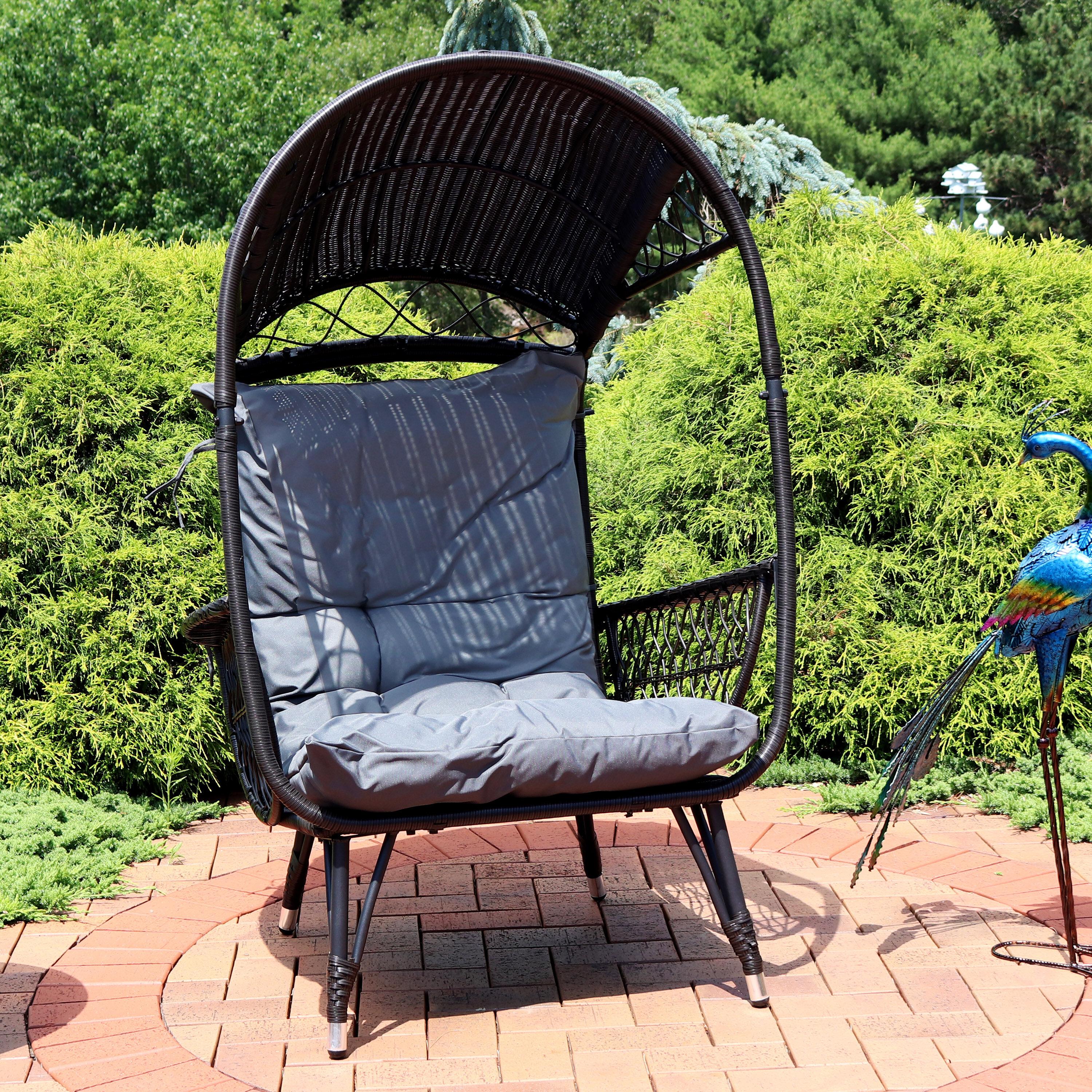 Sunnydaze Shaded Comfort Wicker Outdoor Egg Chair with Legs - 56.5" H - Gray