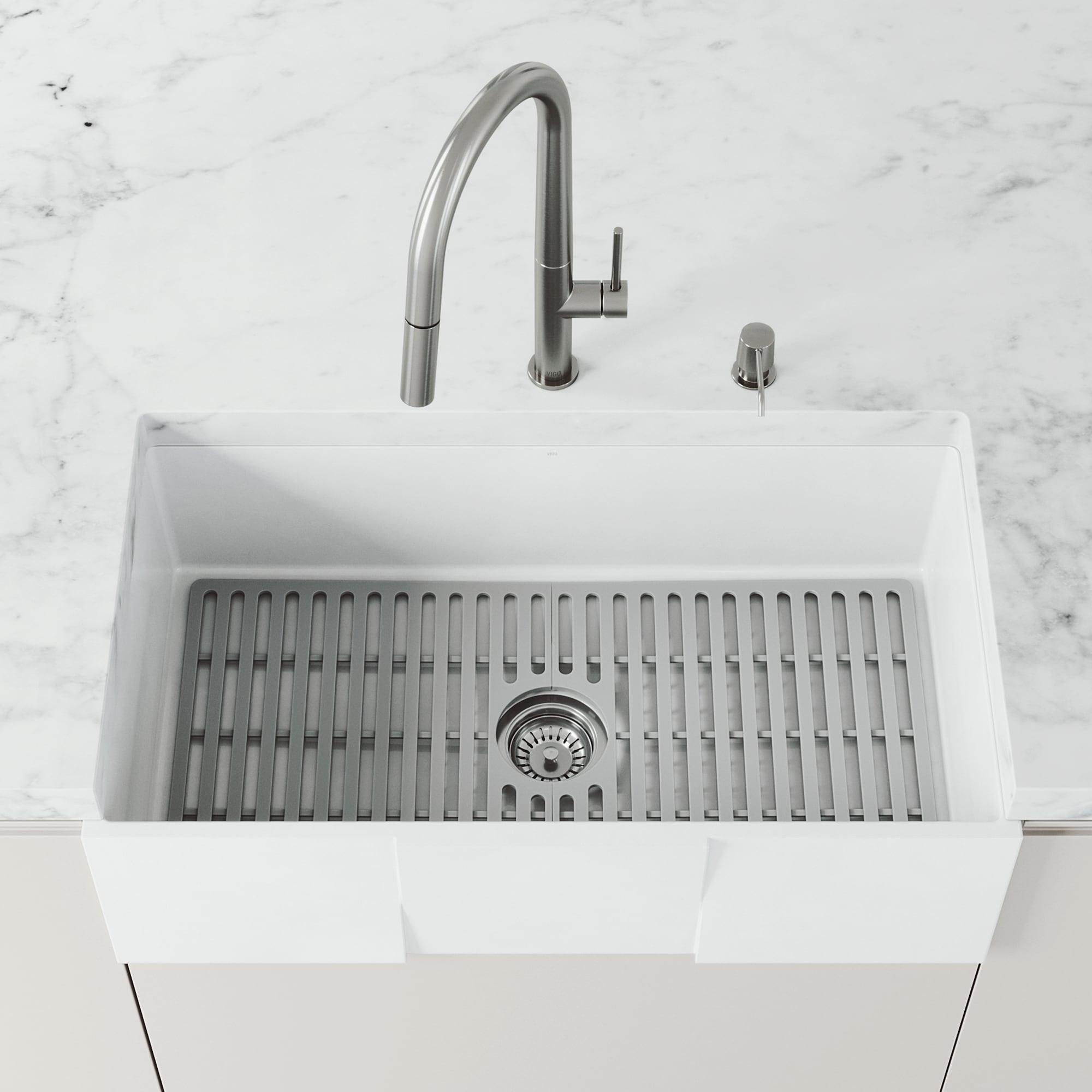 Silicone Grid VIGO Matte Stone 32" L x 15" W Bottom Sink Grid for 36 in. Single Bowl Kitchen Sink
