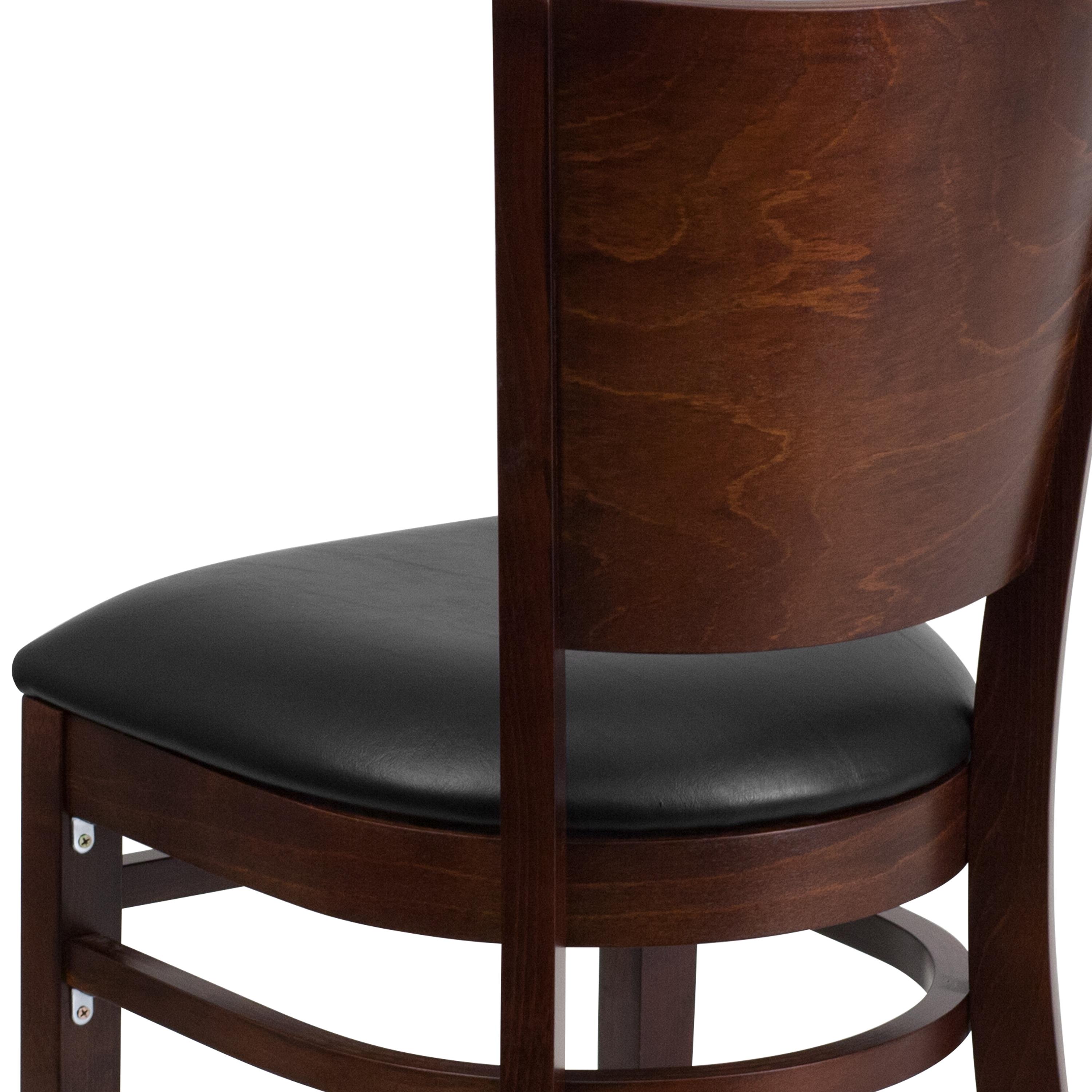 Flash Furniture Lacey Series Solid Back Walnut Wood Restaurant Chair - Black Vinyl Seat