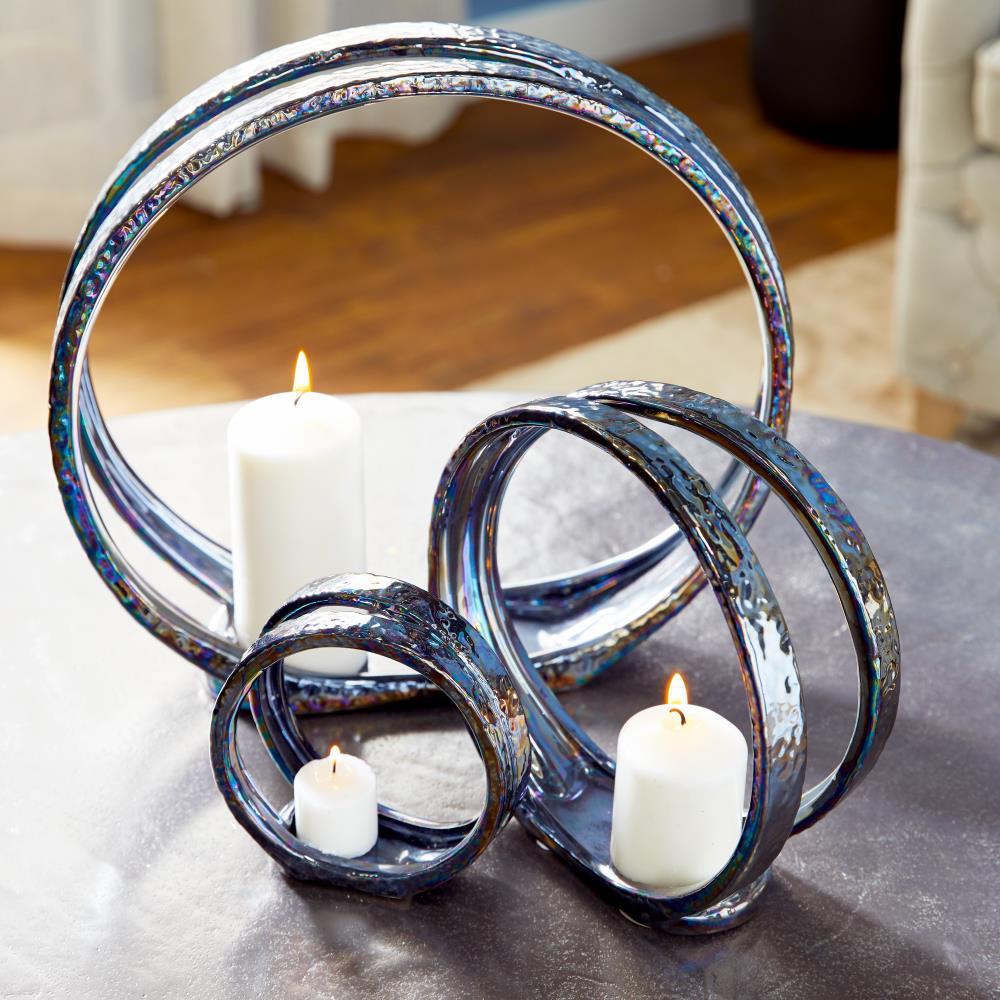 Set of 3 Glam Kaleidoscopic Candle Holders Silver - Olivia & May: Elegant Centerpiece, Metallic Finish