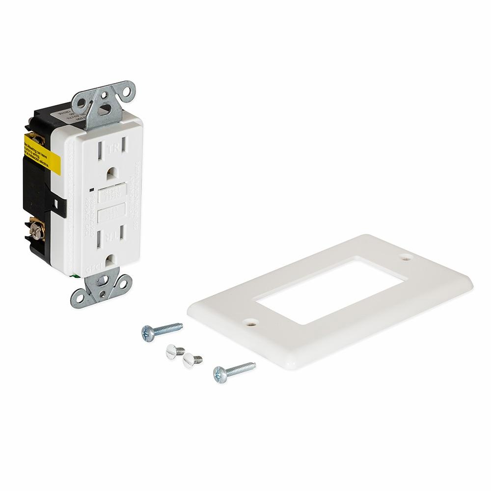 White Tamper Resistant Recessed GFCI Duplex Outlet with Wall Plate